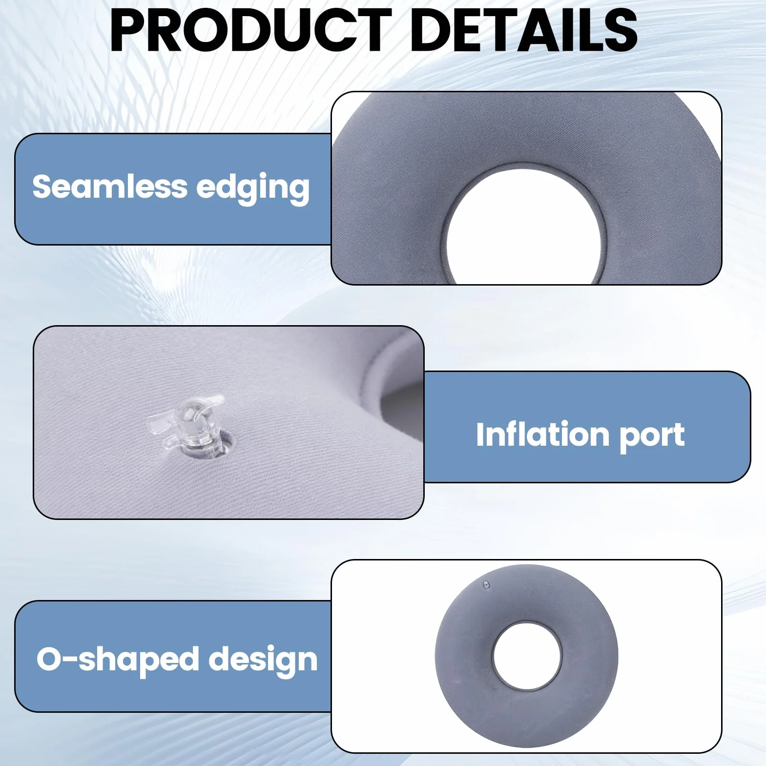 Anillo de asiento ortopédico Cojín para hemorroides aliviar presión inflable para coxis oficina silla ruedas 34 cm