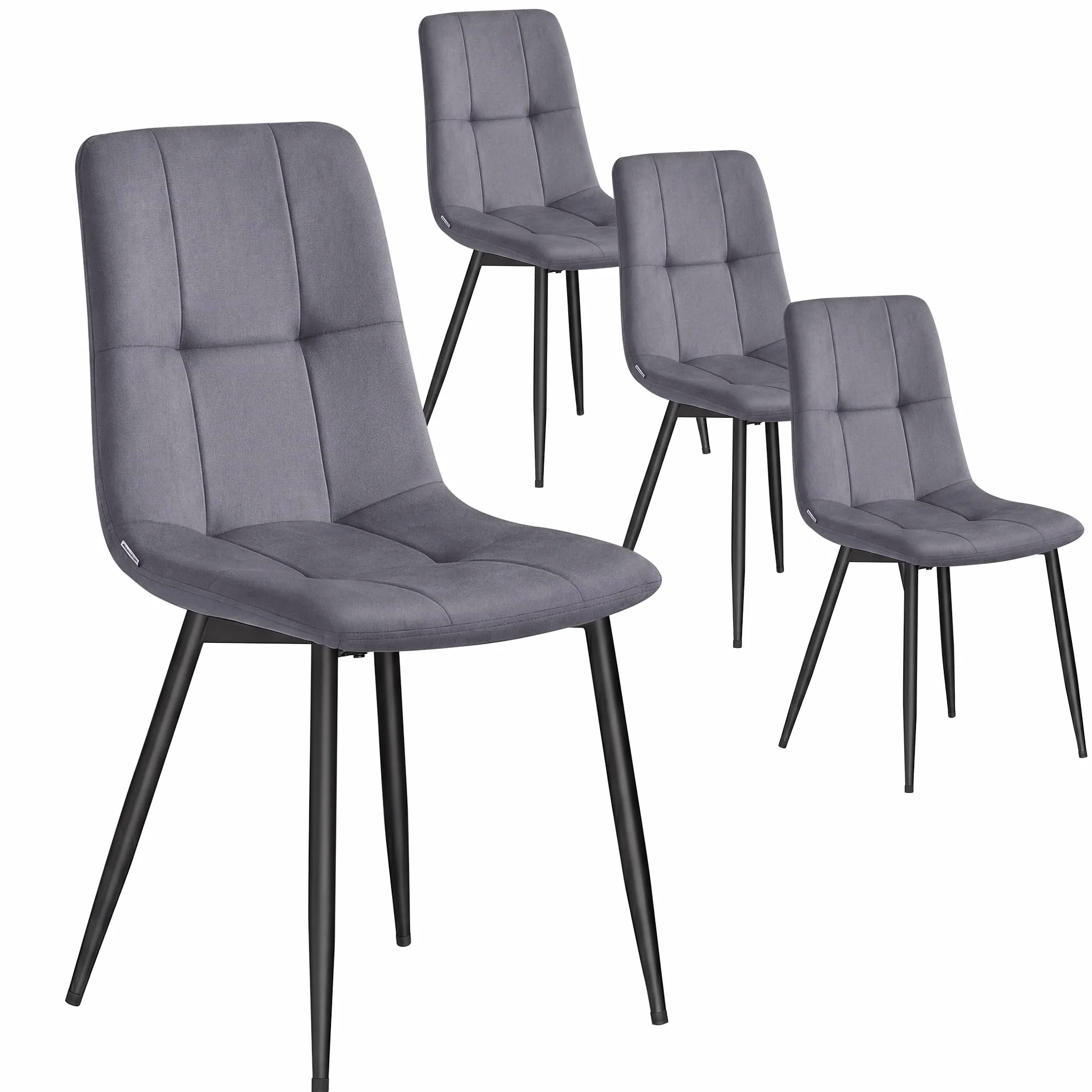 VASAGLE Sillas de Comedor de Terciopelo, Carga 120 kg Cada Una, Sillas de Cocina Acolchadas con Pies Ajustables, Estilo Moderno, para Salón, Juego de 4, Gris Pizarra KDC080GN01