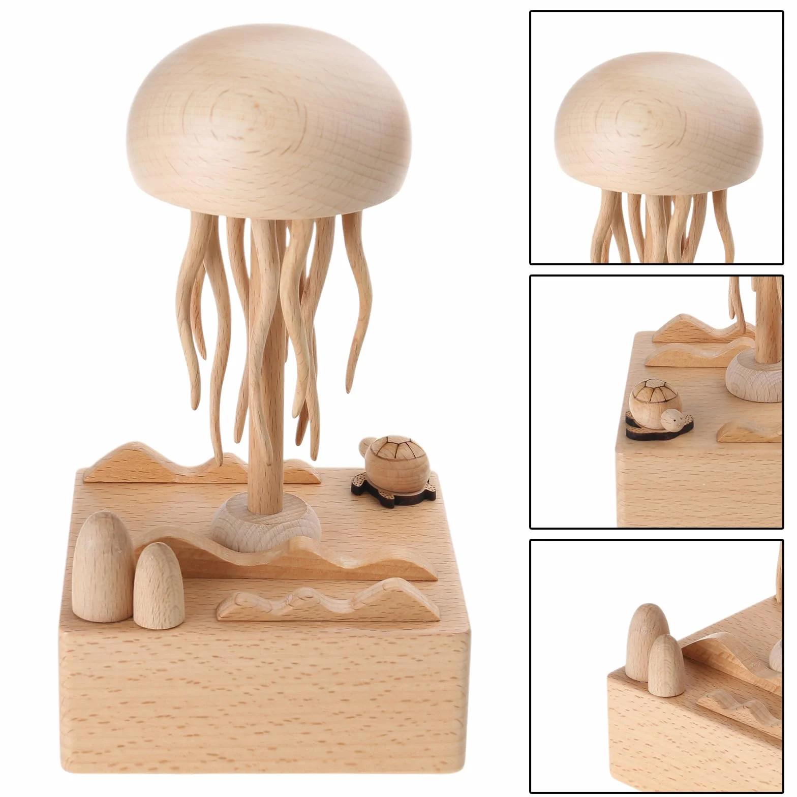 Caja de música eléctrica subacuática, artesanía intrincada y melodías pacíficas, escultura de madera, hermosos diseños subacuáticos, realzador relajante
