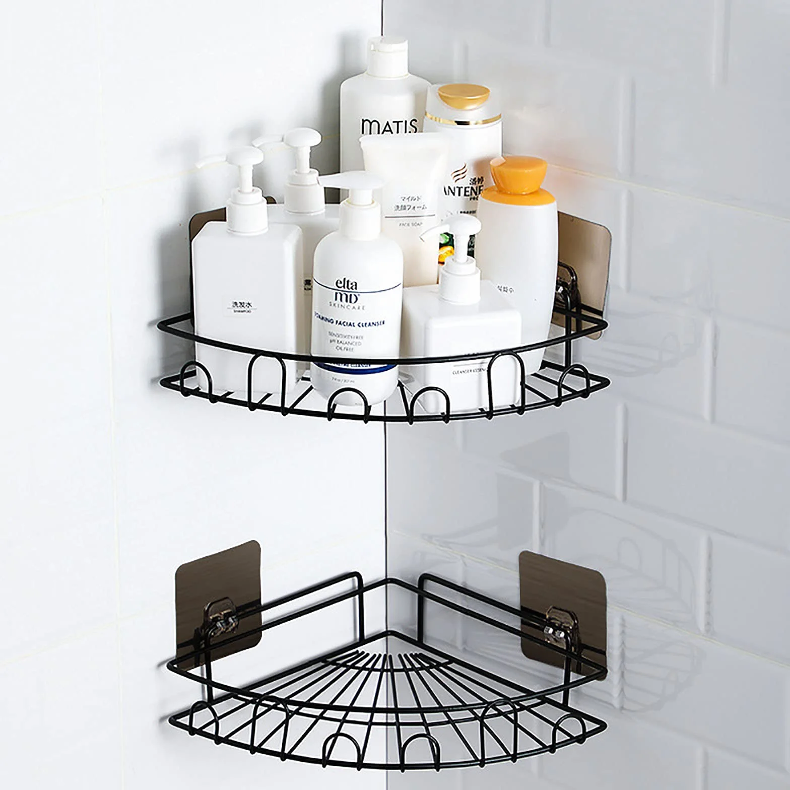 exquisitos estantes de baño Estante de Ducha baño Esquina Organizador de Ducha Estante de Almacenamiento sin perforación Estante doméstico para baño y Cocina/Negro