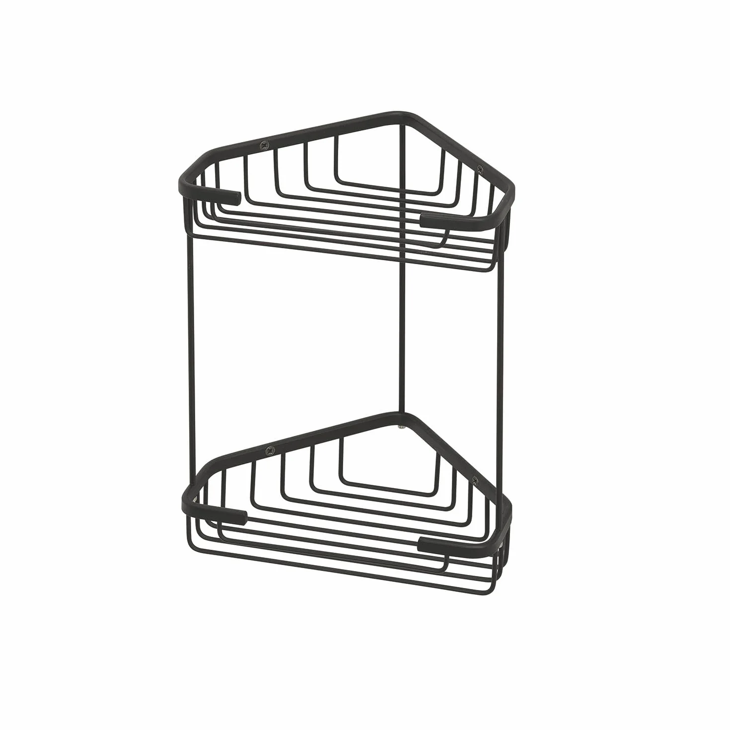 Kiamami Valentina - Estante esquinero para ducha con dos niveles, acero inoxidable, negro mate, fijación con tornillos, 27x20x15 cm, ideal para organizar champús y accesorios