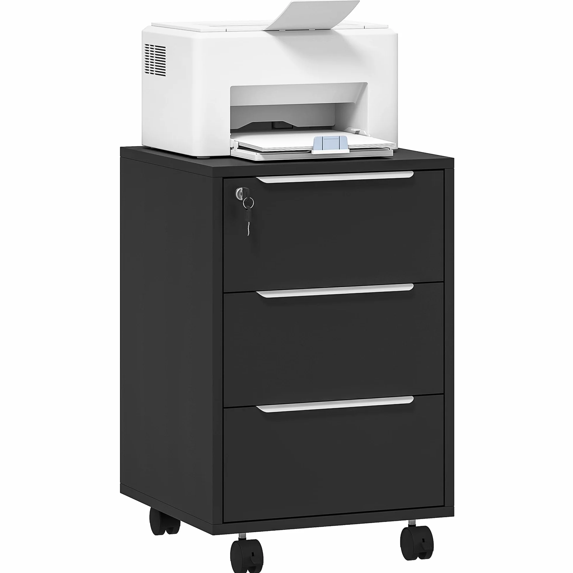 HOMCOM Cajonera de Escritorio con 3 Cajones, Cajonera de Oficina con Ruedas, Cerradura y 2 Llaves, Archivador Móvil para Estudio, Salón, 40x40x63,5 cm, Negro