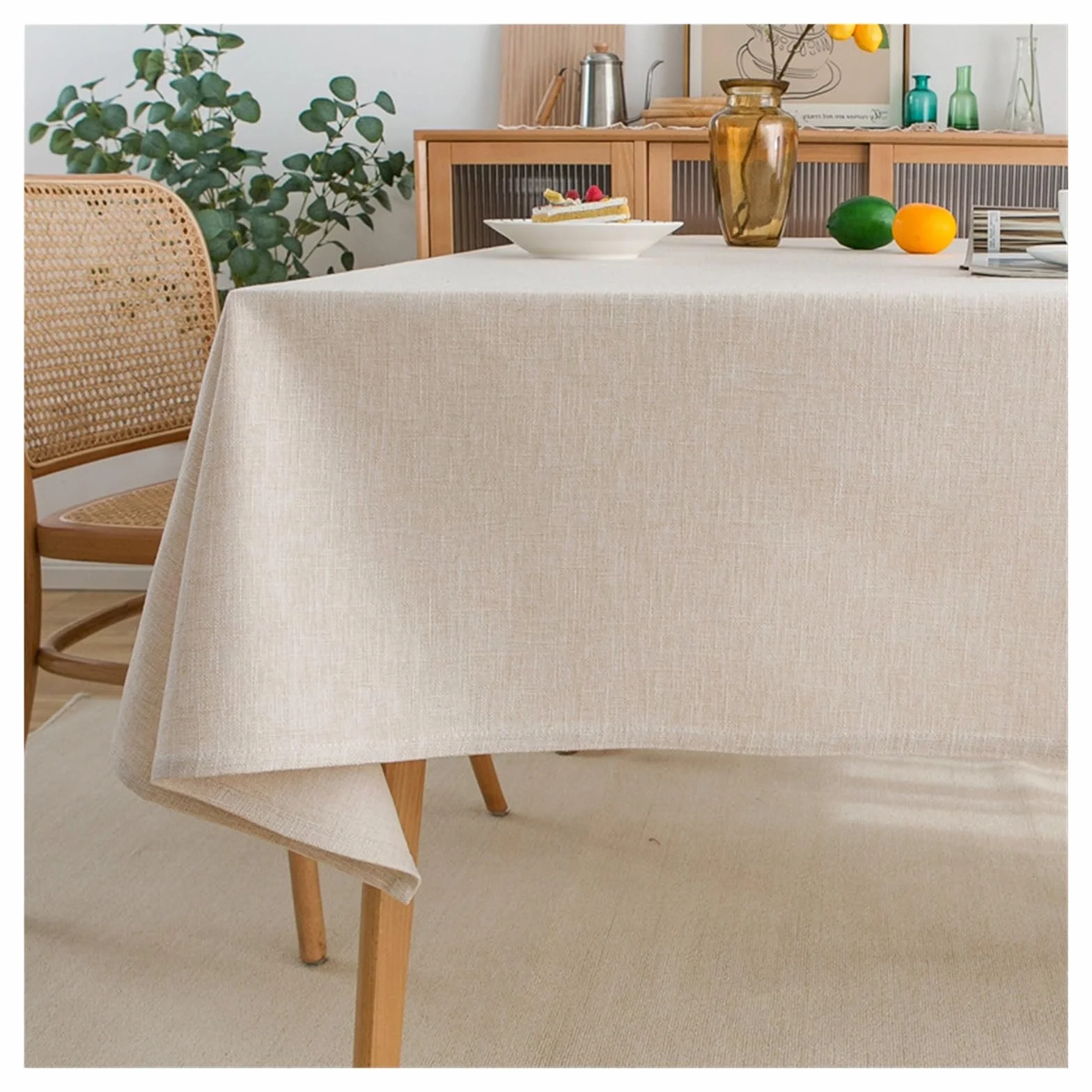 Mantel Impermeable Mantel Rectangular Impermeable, De Granja, Antiencogimiento, Y Resistente A Las Arrugas, Cubierta Mesa Tela Decorativa(Beige,140 * 190cm)