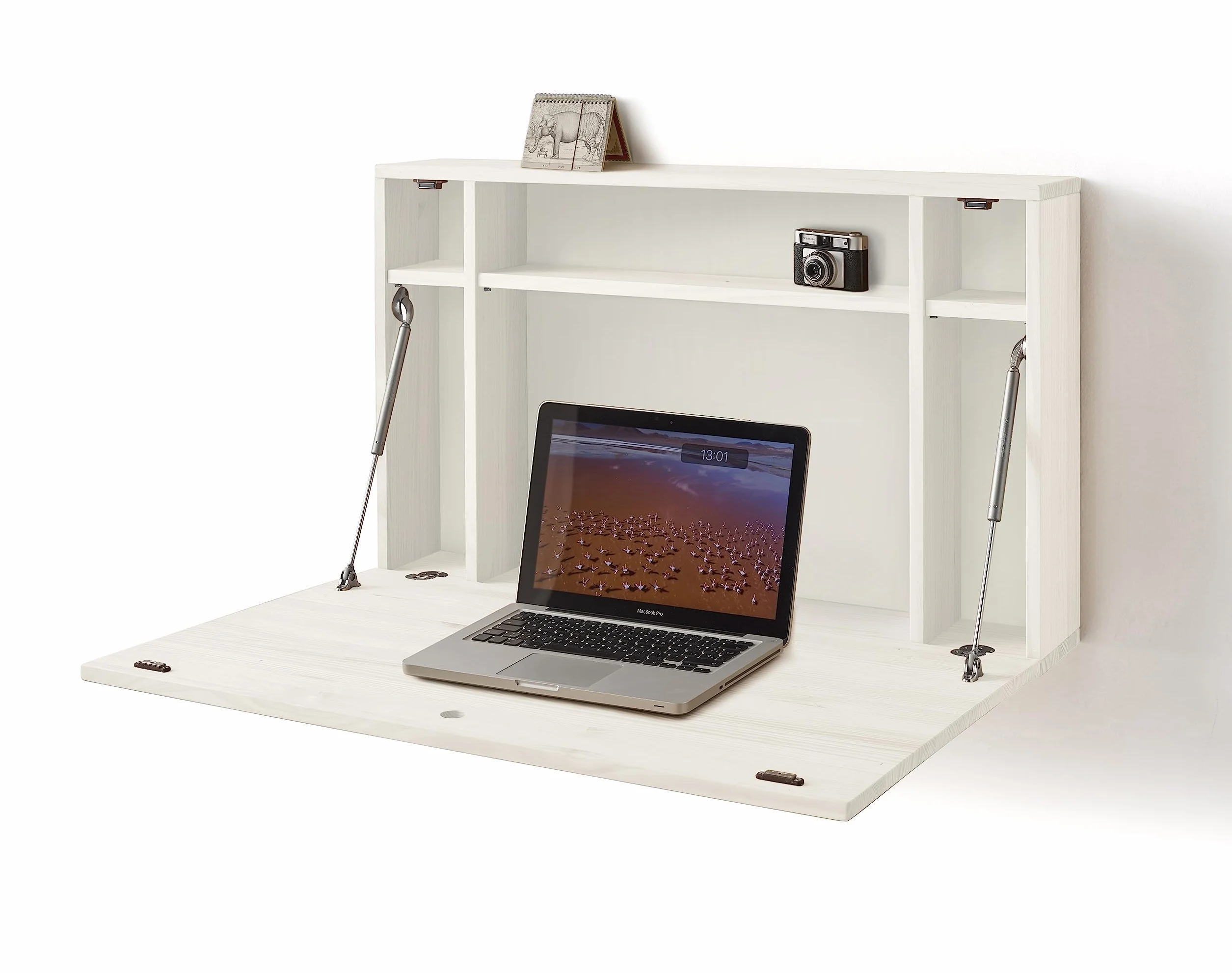 HOGAR24 ES - MAX - Escritorio Flotante Madera Maciza con Puerta abatible, Combinado Color Blanco. Medidas: 90 x 54 x 17 cm.