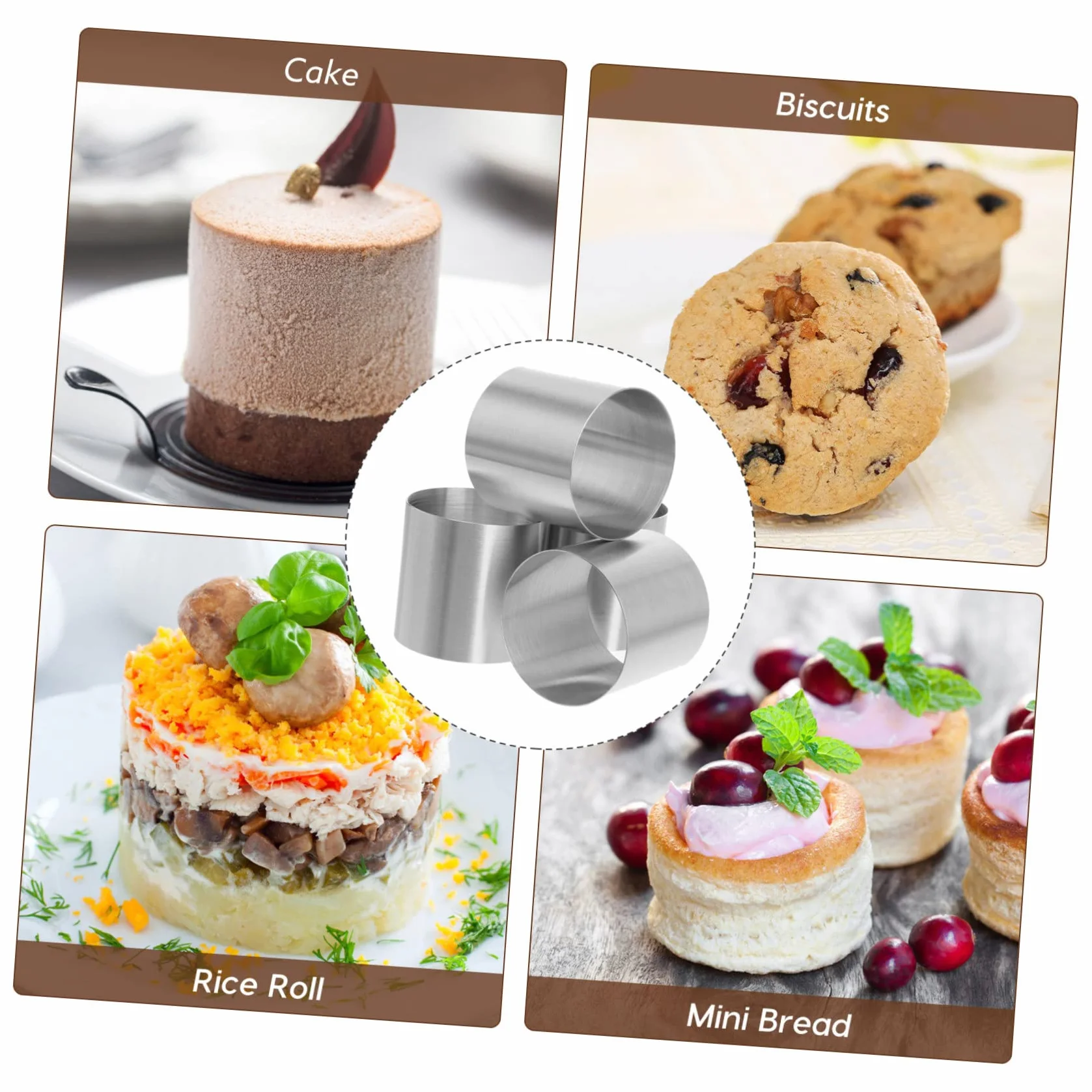 Mipcase Set De 8 Moldes Redondos Para Mousse y Pasteles, Acero Inoxidable Acabado Antihuellas, Fáciles De Limpiar y Desmoldar, Para Reposteros Amateurs
