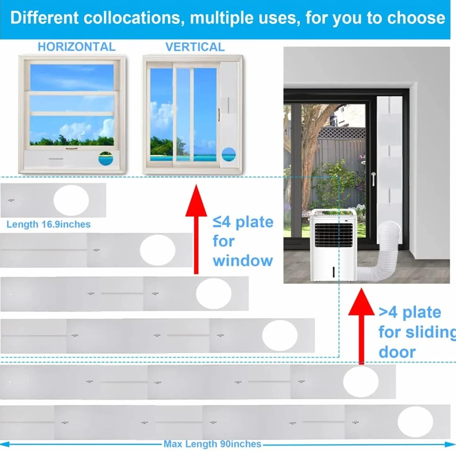 Kit Ventana Aire Acondicionado Portátil, Placas Sellado Tubo 5" 5,9" Adaptador 15cm 43-229cm