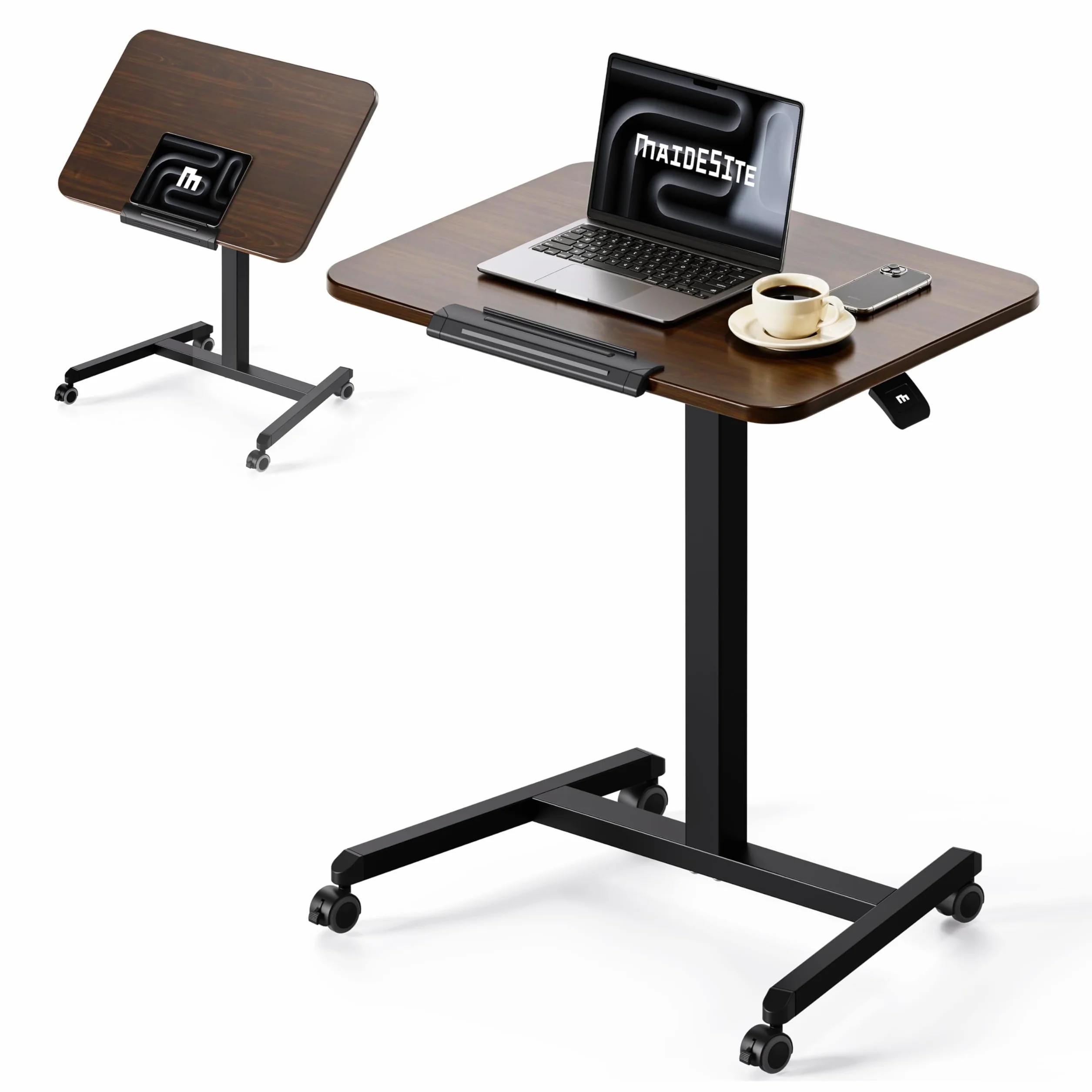 MAIDeSITe Fit Pro Mesa Auxiliar con Ruedas para Ordenador, Mesa Elevadora de Altura de 76 a 110 cm, Pequeña Mesa Elevadora Neumática con Tablero abatible de 90° para Sofá Cama Salón Dormitorio