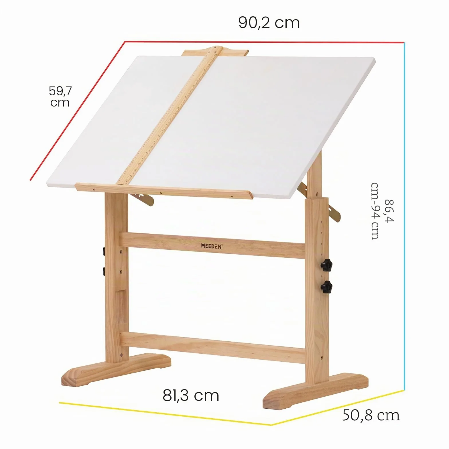 MEEDEN Mesa de Dibujo de Madera con Taburete: Mesa de Pintura Ajustable en Altura de 90 x 60 cm - Escritorio Inclinable para Artistas y Pintores - de Dibujo para Arte y Manualidades