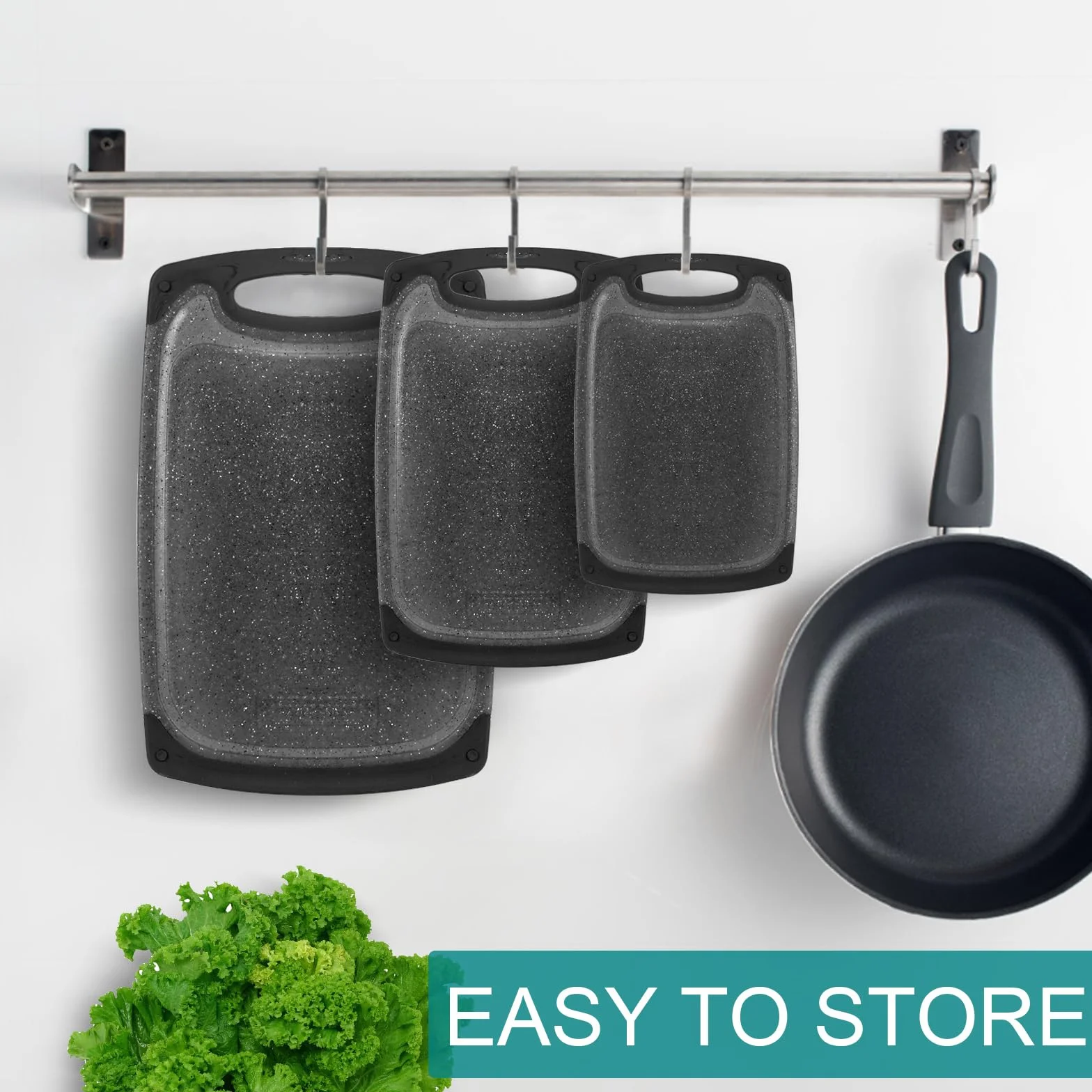 Set 3 Tablas de Cortar de Plástico 40x24/31x20/25x15 cm, Sin BPA, Ranura para Jugo, Antibacteriana para Verduras, Frutas, Carnes