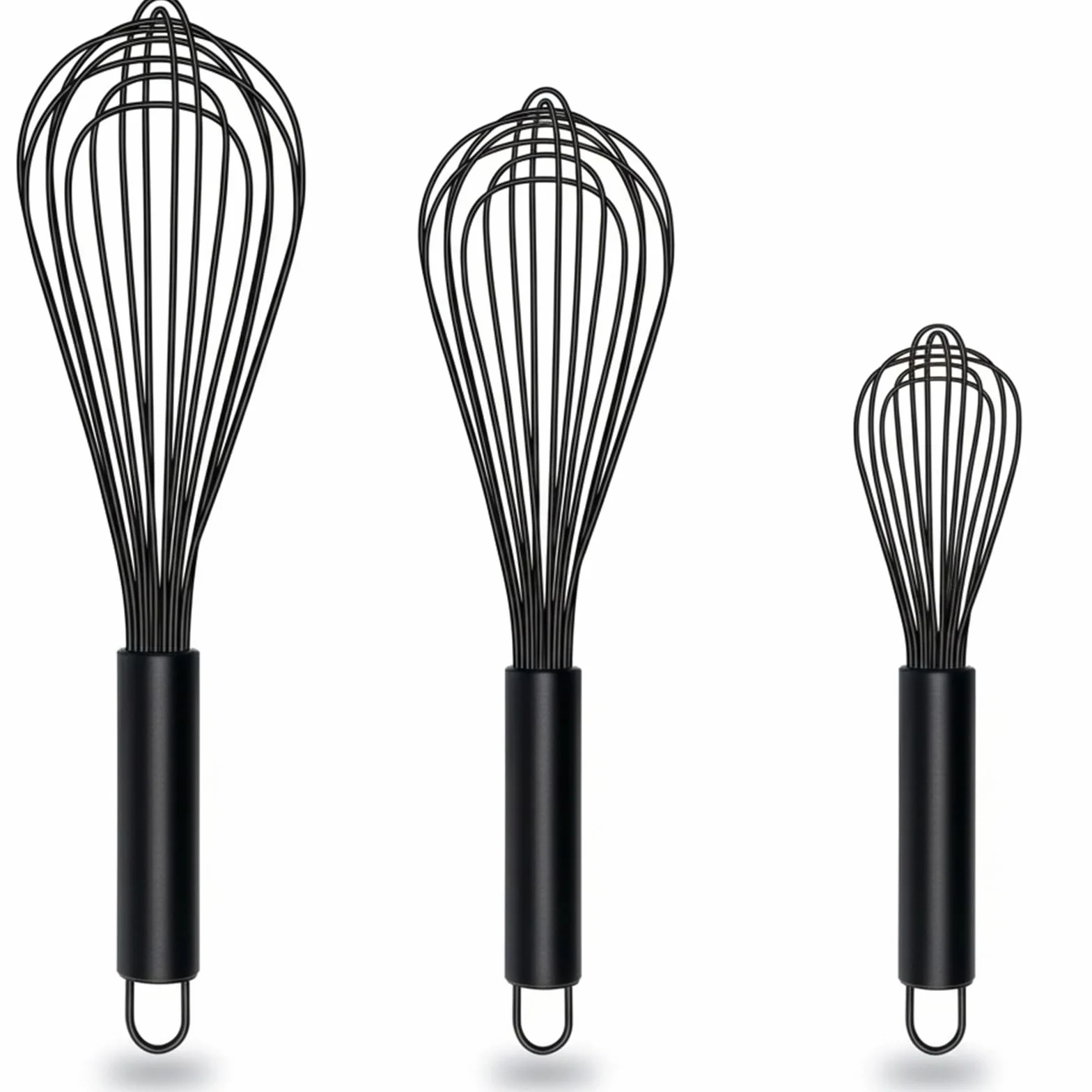 TEEVEA Juego de batidores de silicona antiarañazos sin BPA para utensilios de cocina antiadherentes, 3 piezas de núcleo de acero inoxidable de 8/10/12 pulgadas, resistente al calor, batidor de huevos