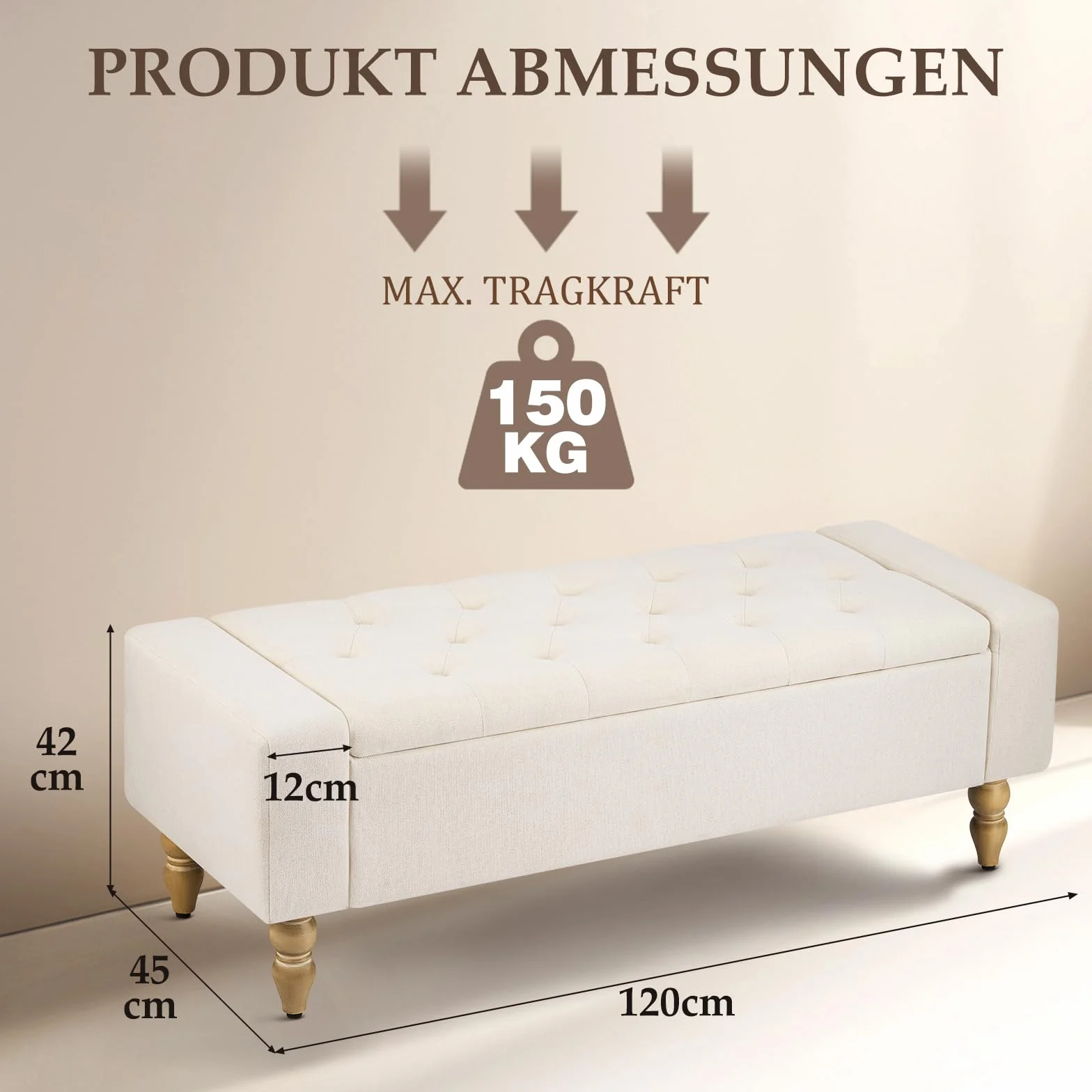 Banco de Almacenamiento con Asiento Acolchado – Banco Caja Multiusos para Entrada, Salón o Dormitorio | Pouf con Caja de Gran Capacidad, Tapizado Resistente y Fácil Montaje | Diseño Moderno Beige