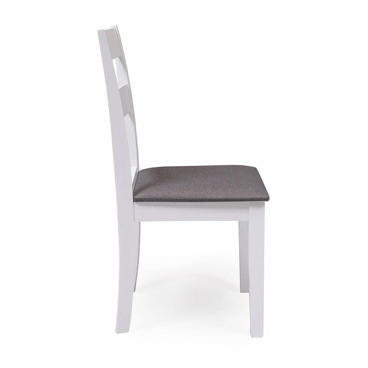 Homely - Conjunto de Comedor Kansas & Dallas White Mesa de Comedor de Madera lacada en Blanco de 112x72 cm y 4 sillas de Comedor de Madera lacadas en Blanco y Asiento tapizado de Tela Gris