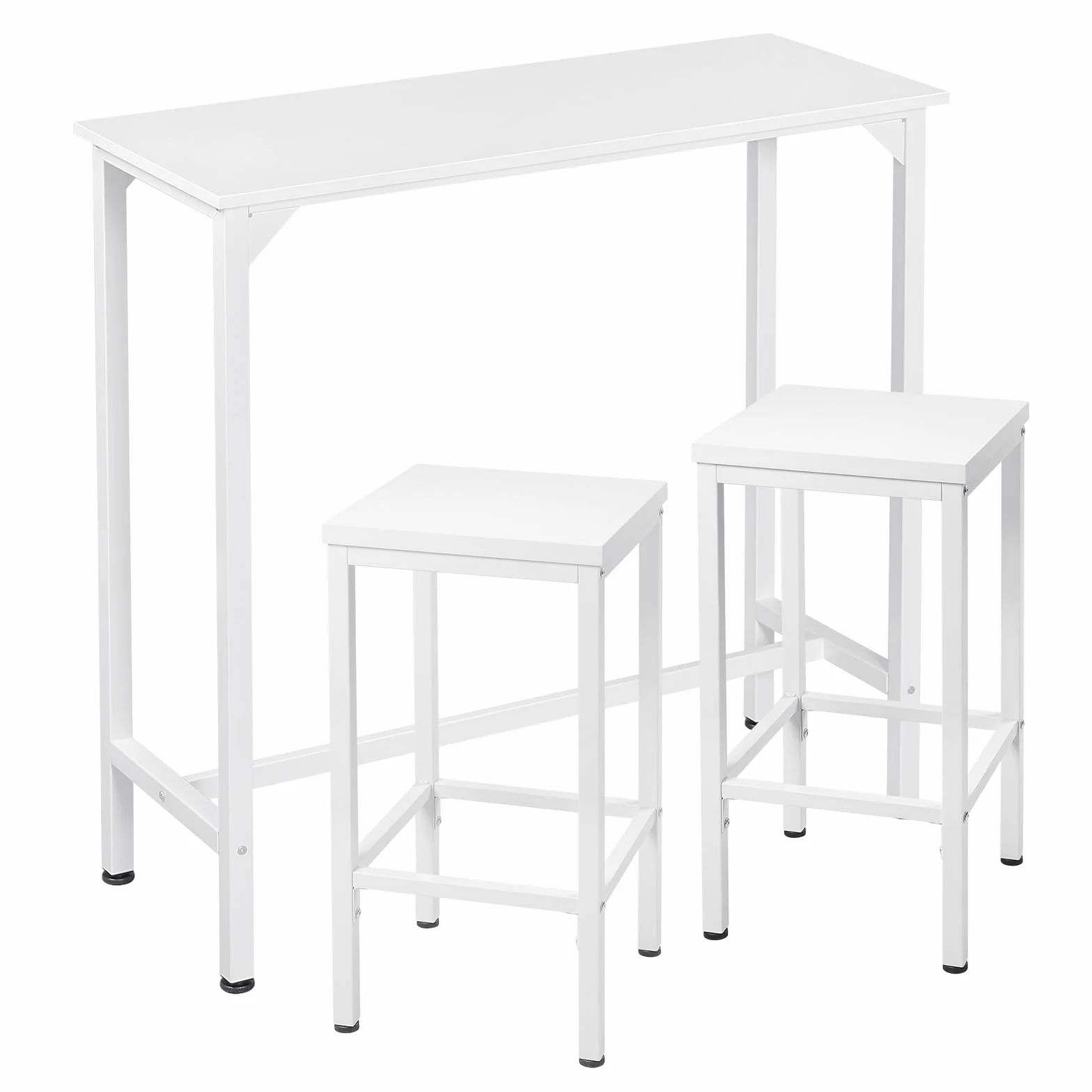 EUGAD Set Mesa de Bar y 2 uds, Taburete de Bar Muebles Cocina Silla de Comedor para Salon Cocina Mesa 100x40x100 cm Estructura de Metal, Blanca
