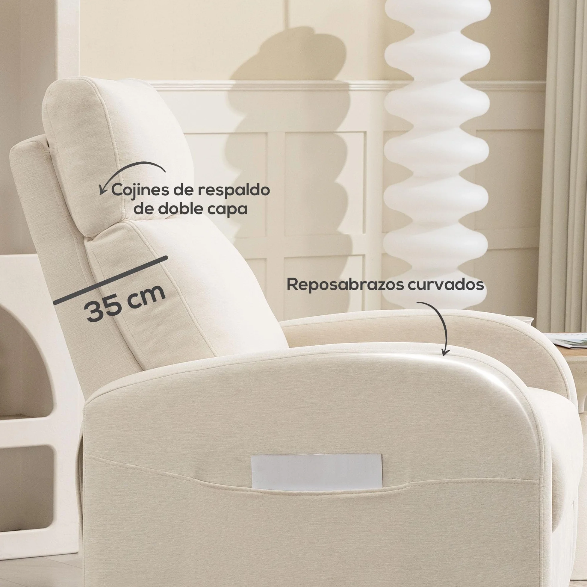 HOMCOM Sillón Relax Reclinable Manual Sillón Relax Tapizado en Lino Sintético con Reposapiés y Bolsillo Lateral Carga 135 kg Sillón Reclinable para Dormitorio Oficina Crema