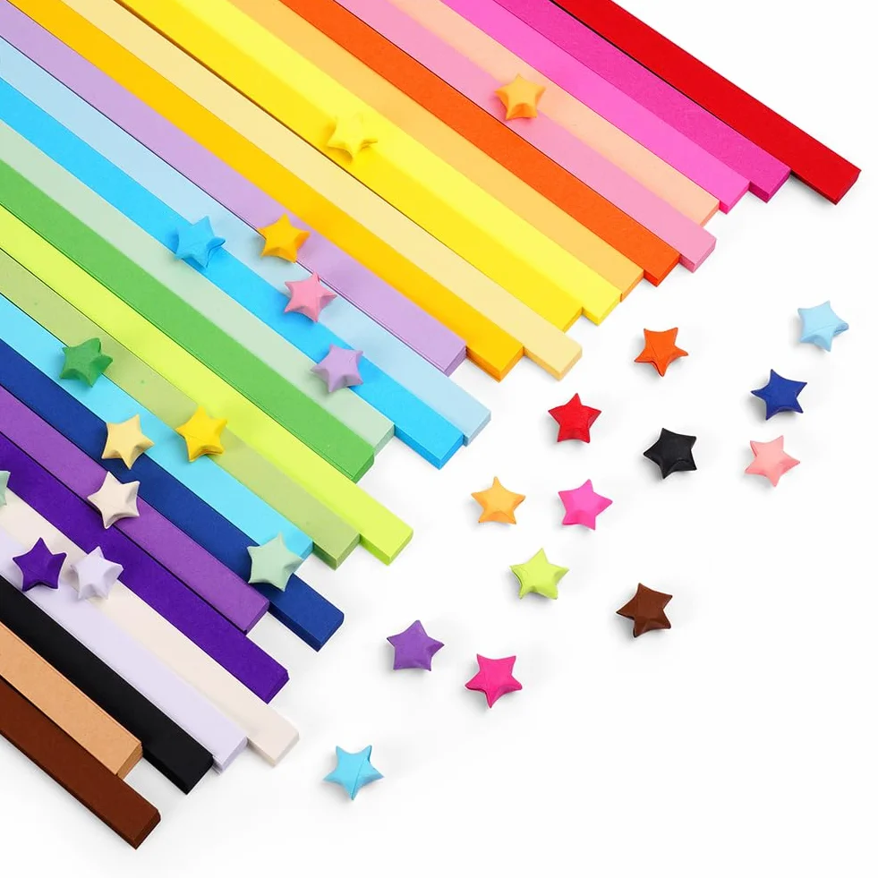 OFFCUP Tiras de papel de estrella de origami, 1080 piezas, 27 colores, decoración de fiestas y manualidades