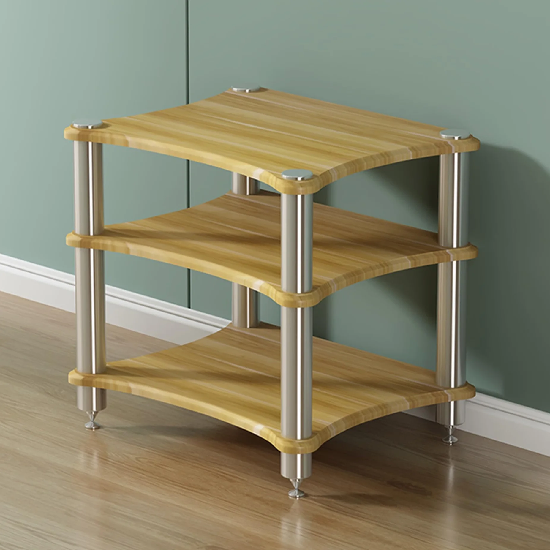 Elegante gabinete estéreo multifuncional de 4 niveles, soporte multimedia y consola de juegos, estante AV de madera para reproductor de discos y almacenamiento de componentes, torre de entretenimiento