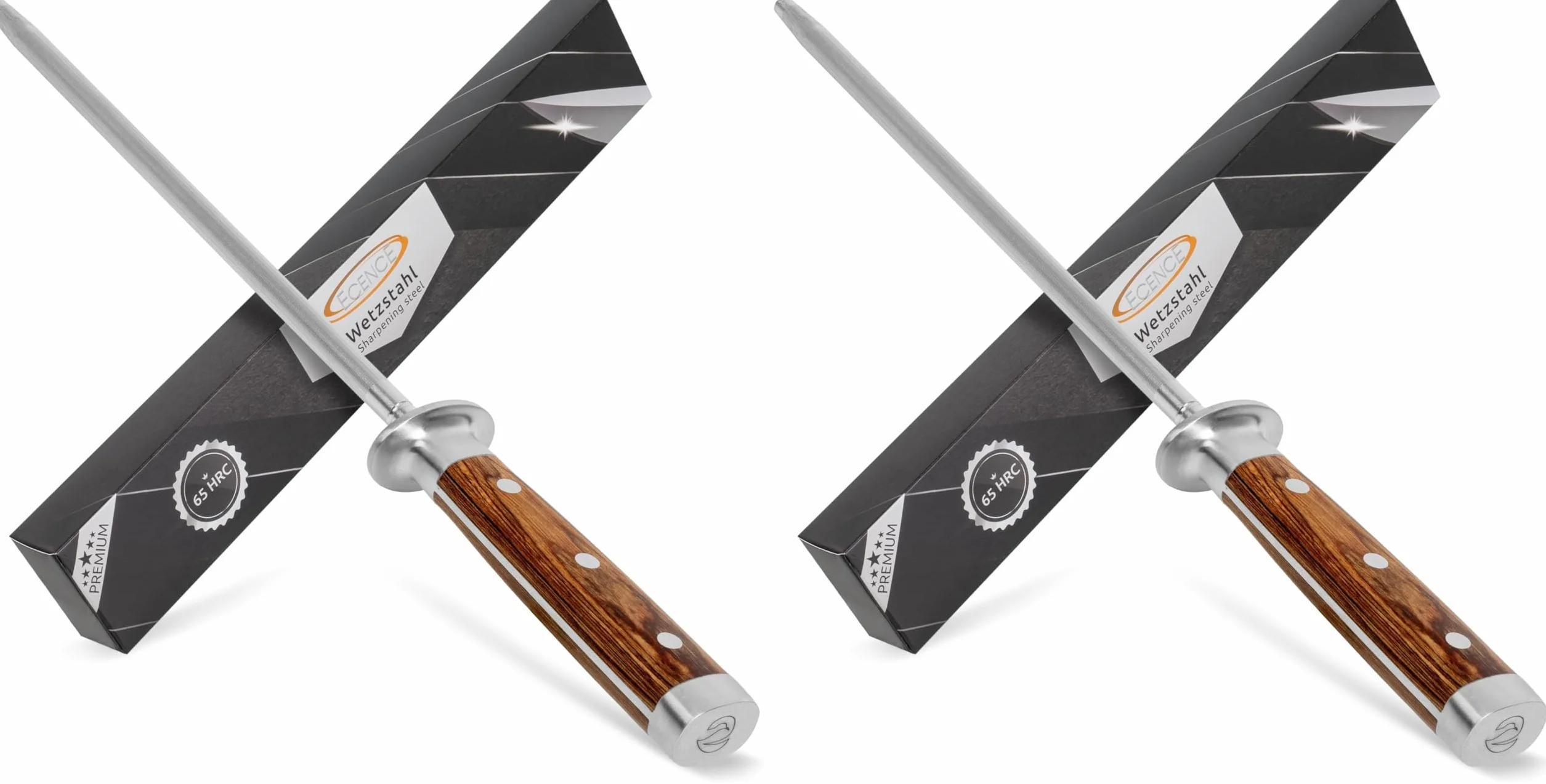 ECENCE Afilador de Cuchillos, Chaira Afilador de acero inoxidable (65HRC) Afilador de Cuchillos profesional de acero endurecido 39cm (Paquete de 2)