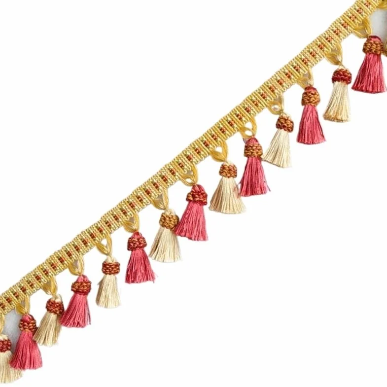 Cenefas con Flecos y Abalorios, Borde de Flecos con Cuentas Multicolor 3 Metros for manteles, Cortinas, Manualidades(Rose Red)