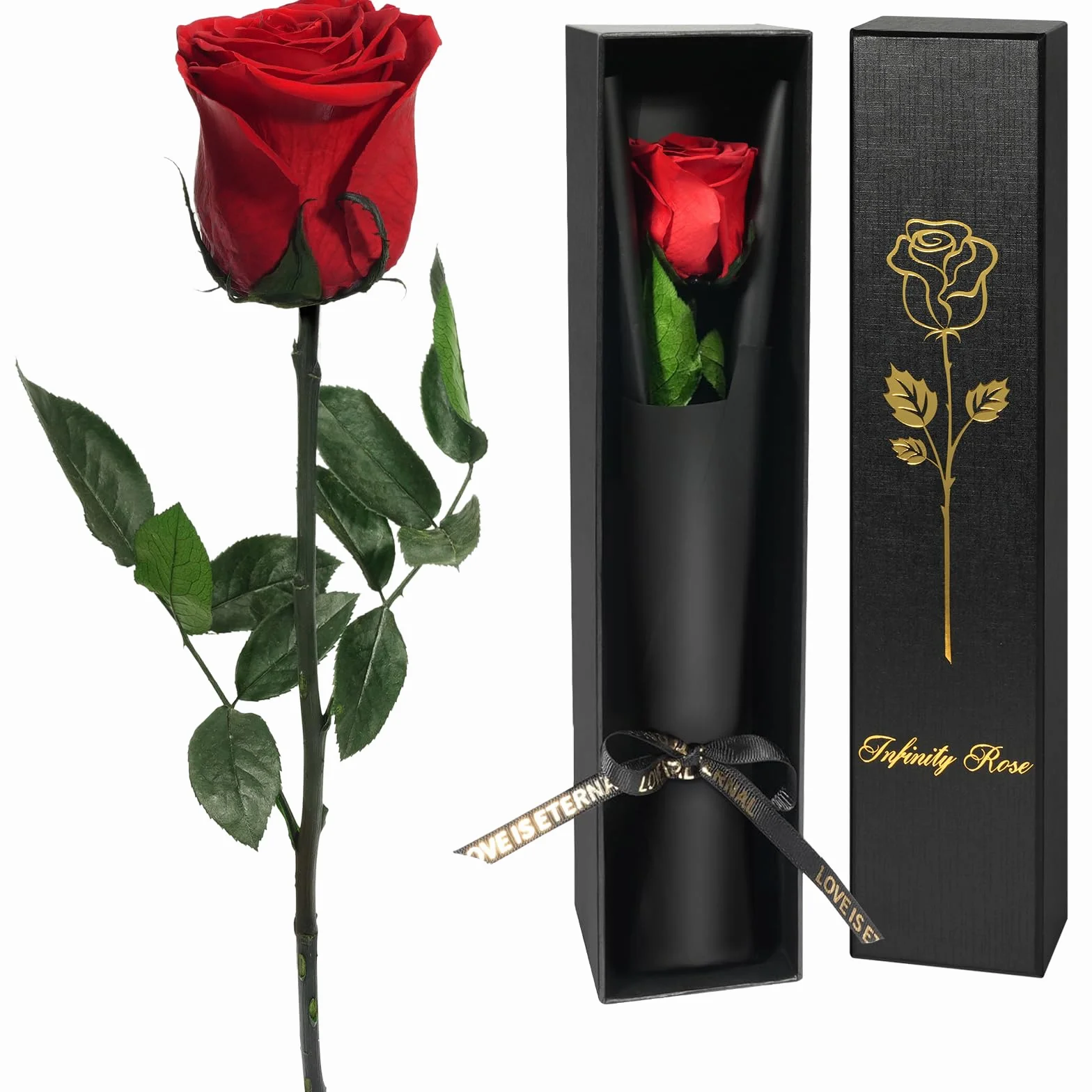 Yamonic Rosa Eterna Regalos para Mujer, Rosa Preservada con Tallo, Flores Preservadas Naturales Roja