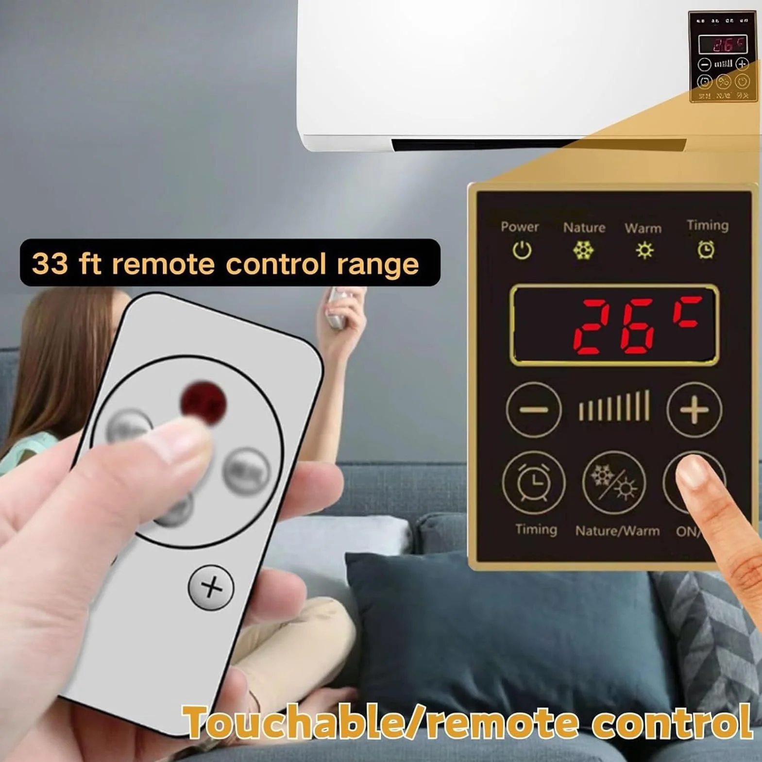 Aire Acondicionado de Pared - Aire Acondicionado Portátil,Con Función Frío y Calor, Silencioso y Temporizador 24H para Cocina, Coche, Hogar, Apartamento,