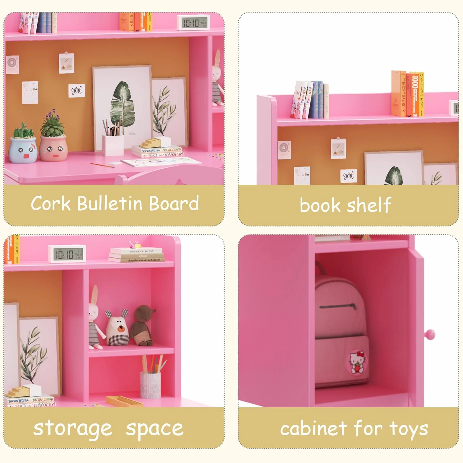 Escritorio Infantil de Madera con Silla y Estanterías, Mesa de Aprendizaje Multifuncional