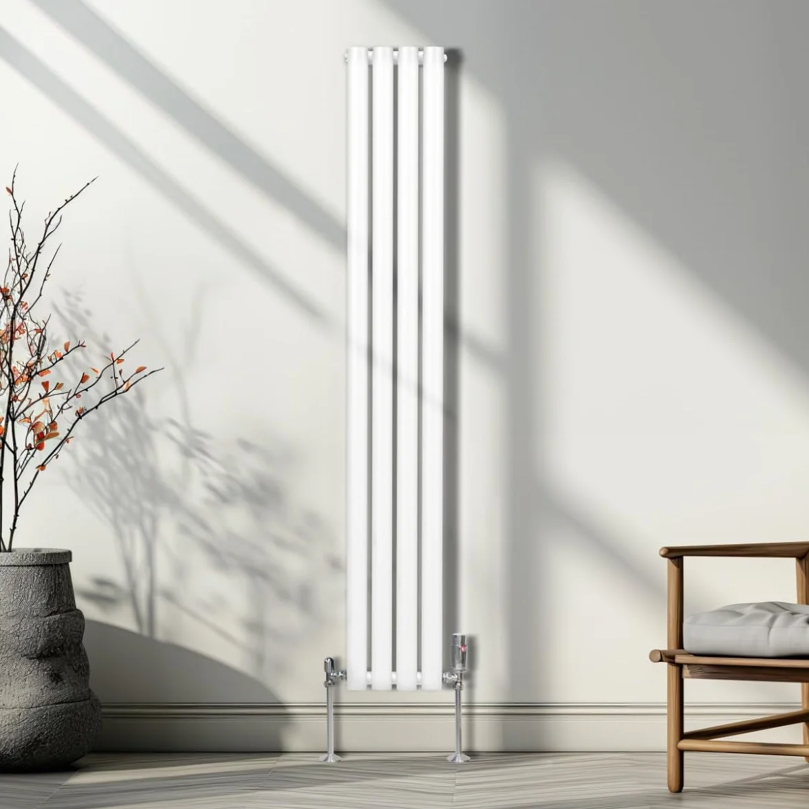 Radiador De Columna Ovalada 1600mm x 240mm Vertical | Blanco | Acero | Montado en pared | Kit de fijación y soportes + Cepillo de limpieza GRATIS | Calefacción estufa calefactor