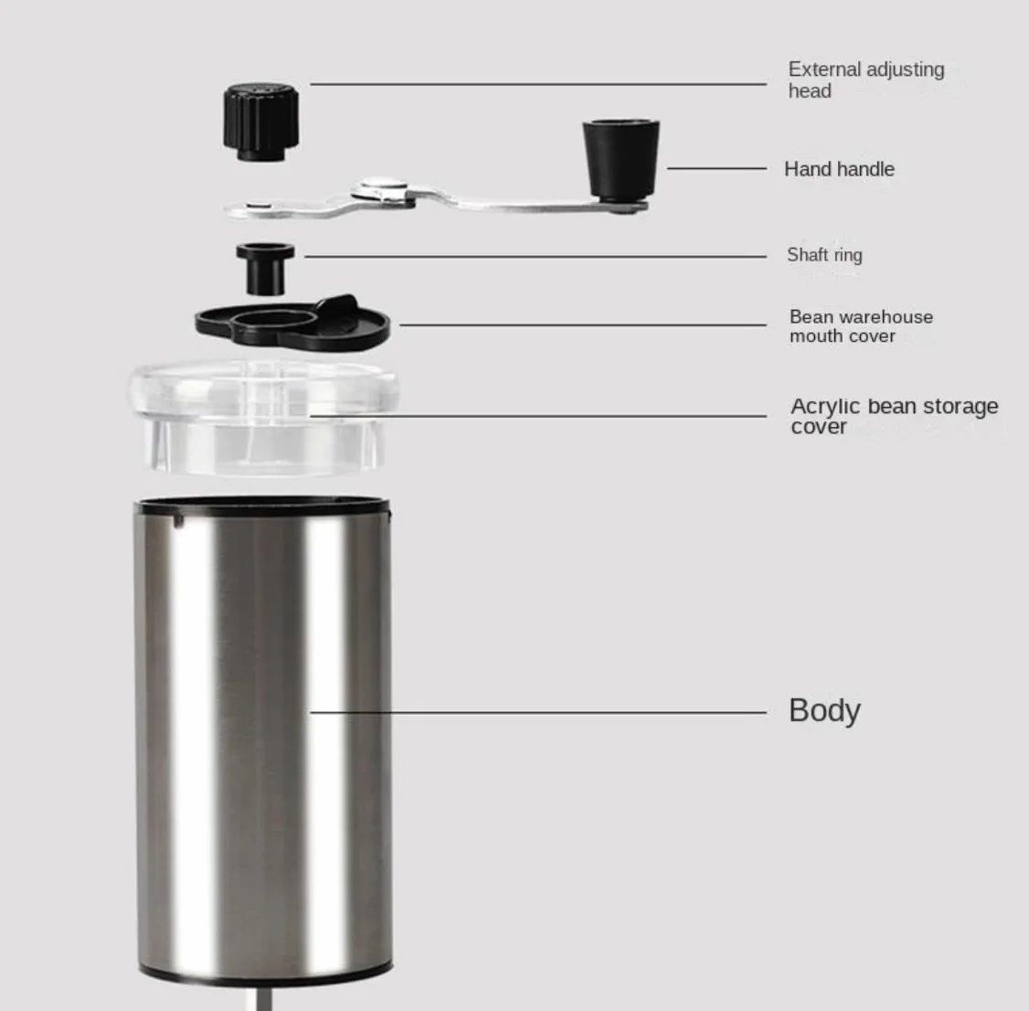 Molinillo Café Oficina Manivela manual y molinillo desmontable Granos de café Molinillo especias con caja almacenamiento para cocina Vintage Moledor de Cafe