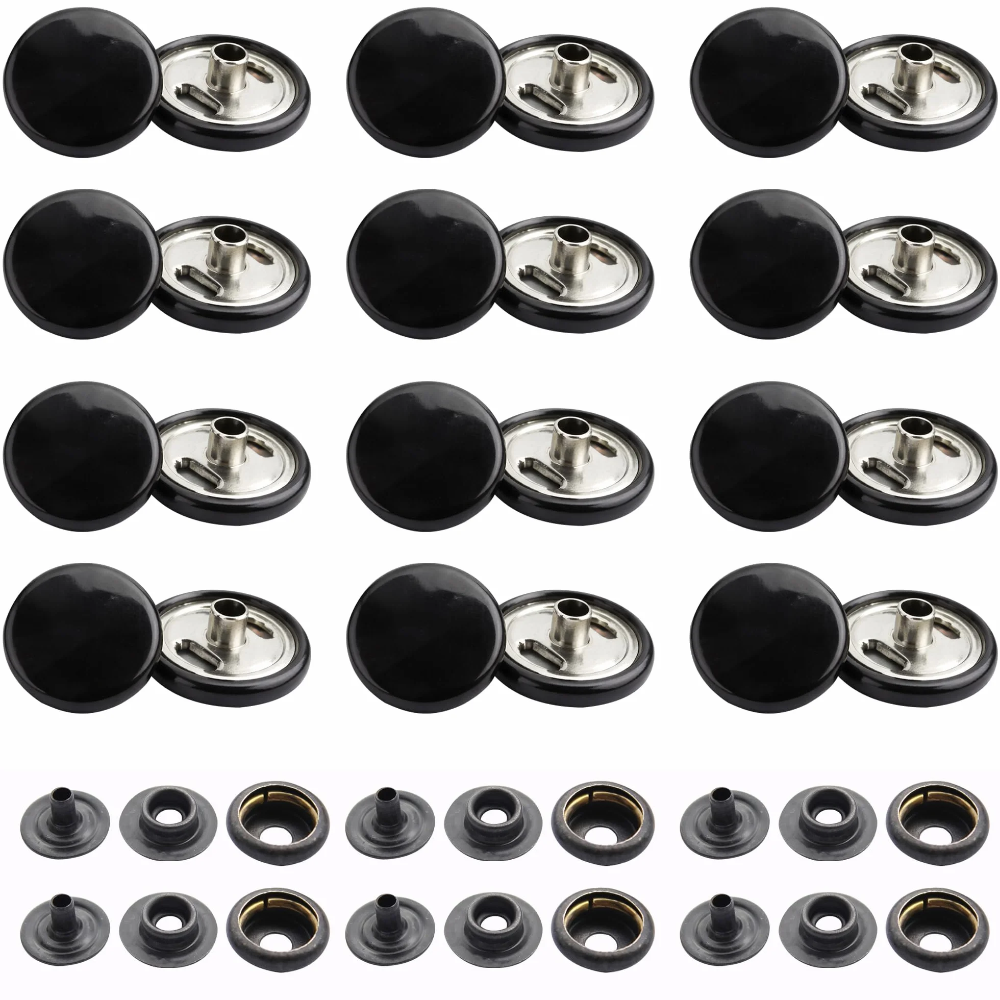 Trimming Shop Prensadores Negros de 15 mm, 4 Partes, duraderos y Ligeros, Sujetadores de Metal Vaqueros, Manualidades de Cuero, Correas y proyectos de Costura, reparación de Ropa, 1000 Piezas
