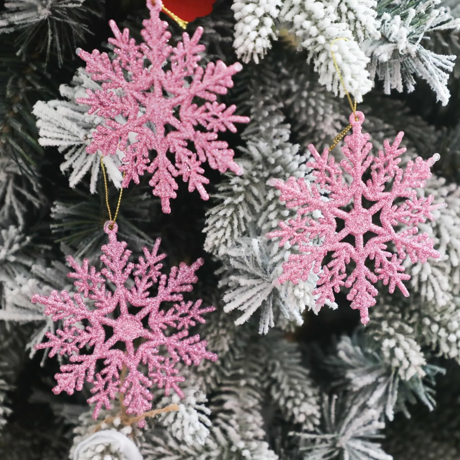 SULOLI 12 Piezas Decoración de Copos de Nieve con Purpurina Colgantes Navidad