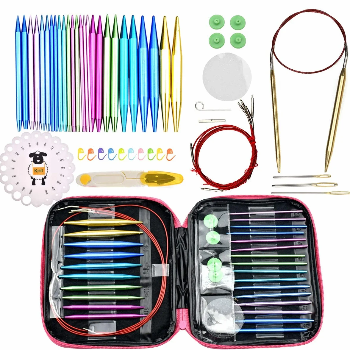Kit De Ganchillos De aluminio intercambiables agujas de tejer circular Conjunto de ganchillo aguja de coser Kit de accesorios de ganchillo gancho con el caso for hacer punto Juego De Ganchillos