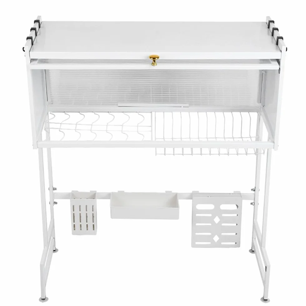 Escurridor de vajilla superior del fregadero de 2 niveles antioxidante con soporte para utensilios y tabla de cortar almacenamiento y organización de cocina, soporte para utensilios, 65 x 30 x 78 cm