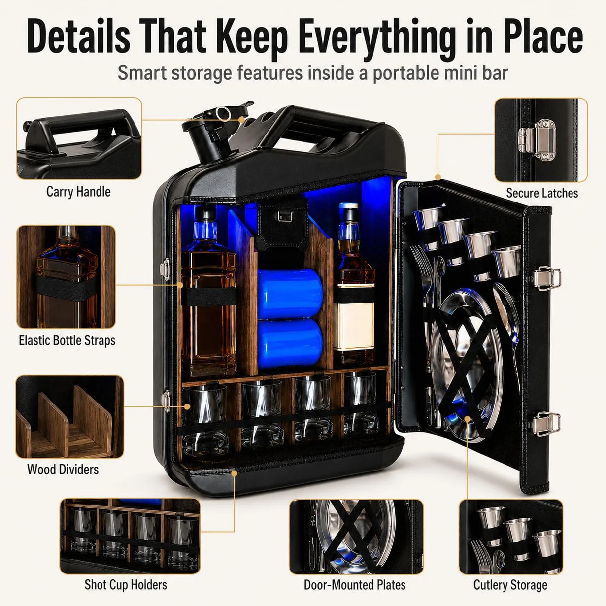 TsoLay Juego De Mini Bar De 20 litros, Mueble Bar Portátil para Whisky con Construcción Robusta, Mueble Bar Móvil para Bares Domésticos, Regalo para Hombres, Padres, Maridos, Novios