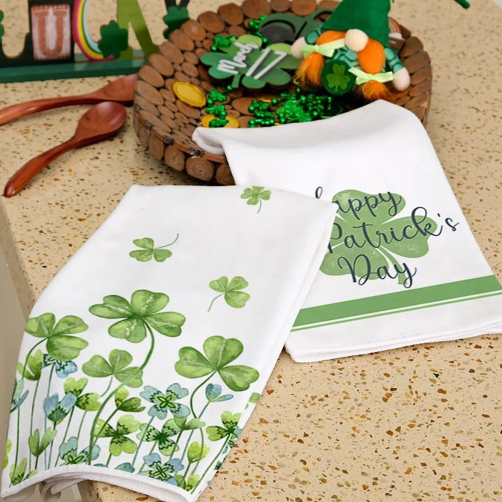 ARKENY Juego de 2 toallas de cocina con rayas verdes para el día de San Patricio, decoración del hogar, paño de secado de barra ultra absorbente, 18 x 26 pulgadas