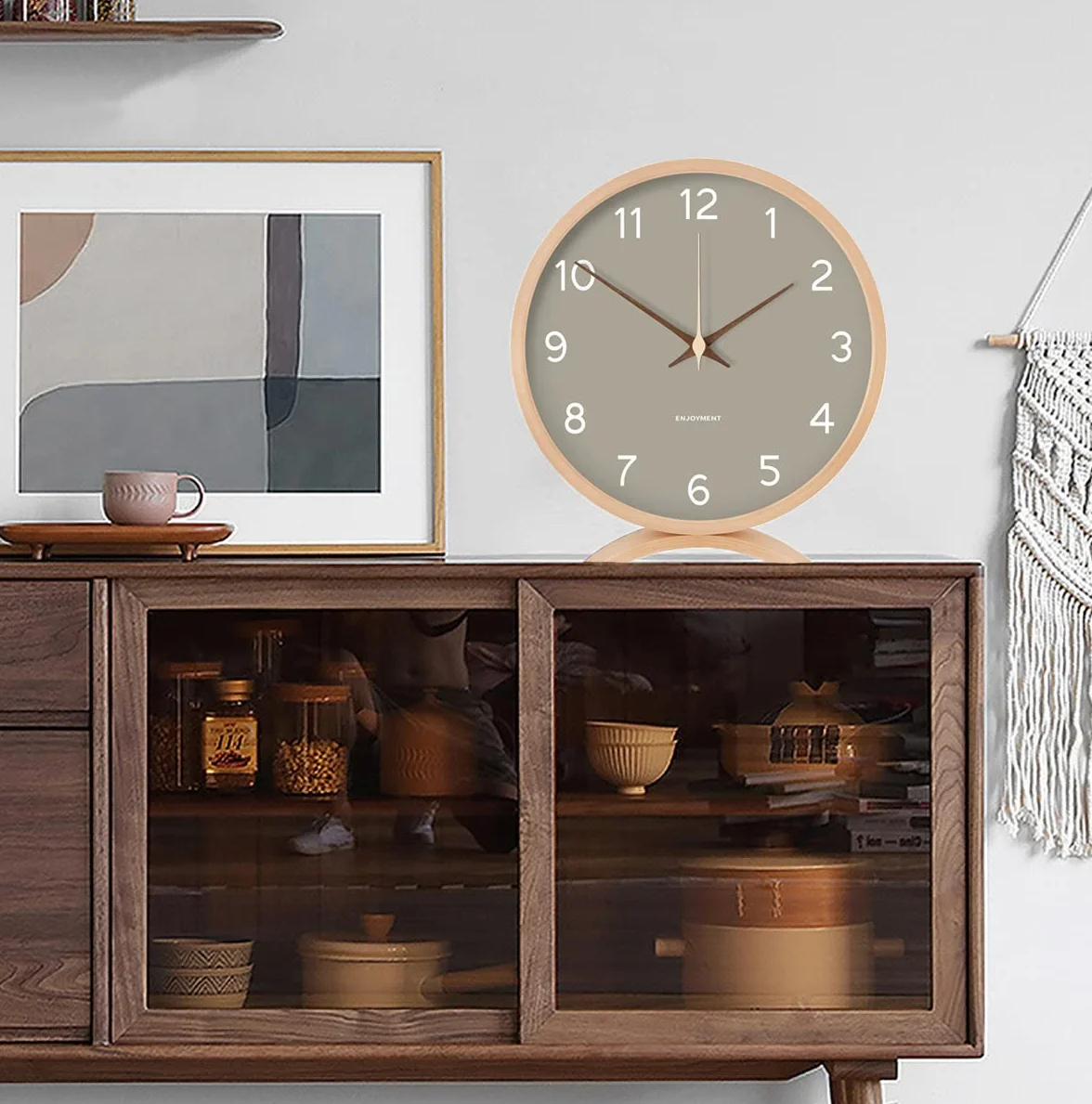 Maxspace Reloj de Mesa, silencioso, sin tictac, 20 cm, Decorativo, de Madera, Reloj de Escritorio, Sala de Estar, Oficina, Dormitorio, decoración (Gris)