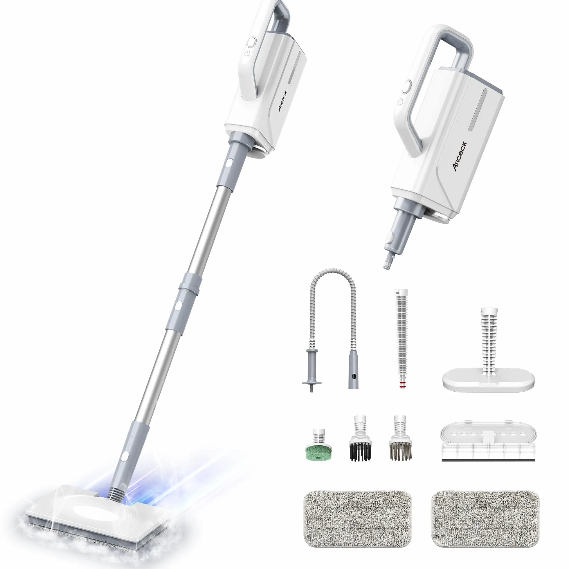 Mopa de vapor multifuncional Ariceck FV07 | Sistema de limpieza profunda 6 en 1 | Calentamiento en 15 segundos | Elimina el 99,9% de las bacterias y los ácaros | Apto para suelos de madera y baldosas