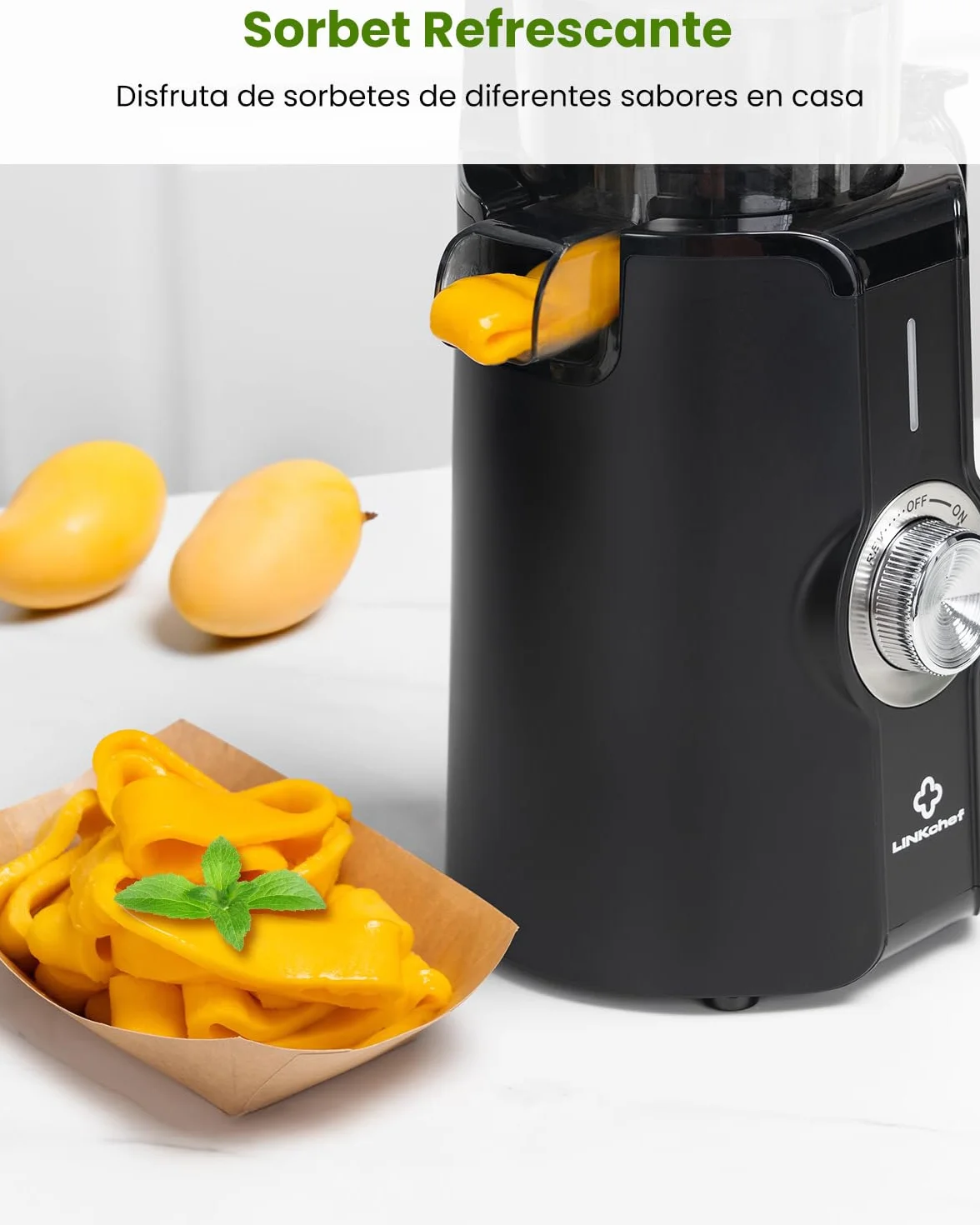 LINKChef Slow Juicer 200W Boca Ancha 115mm Prensado en Frío Sin BPA Negro