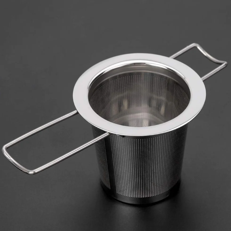 Infusor de té de malla fina de acero inoxidable Colador de té suelto Filtro plegable con tapa