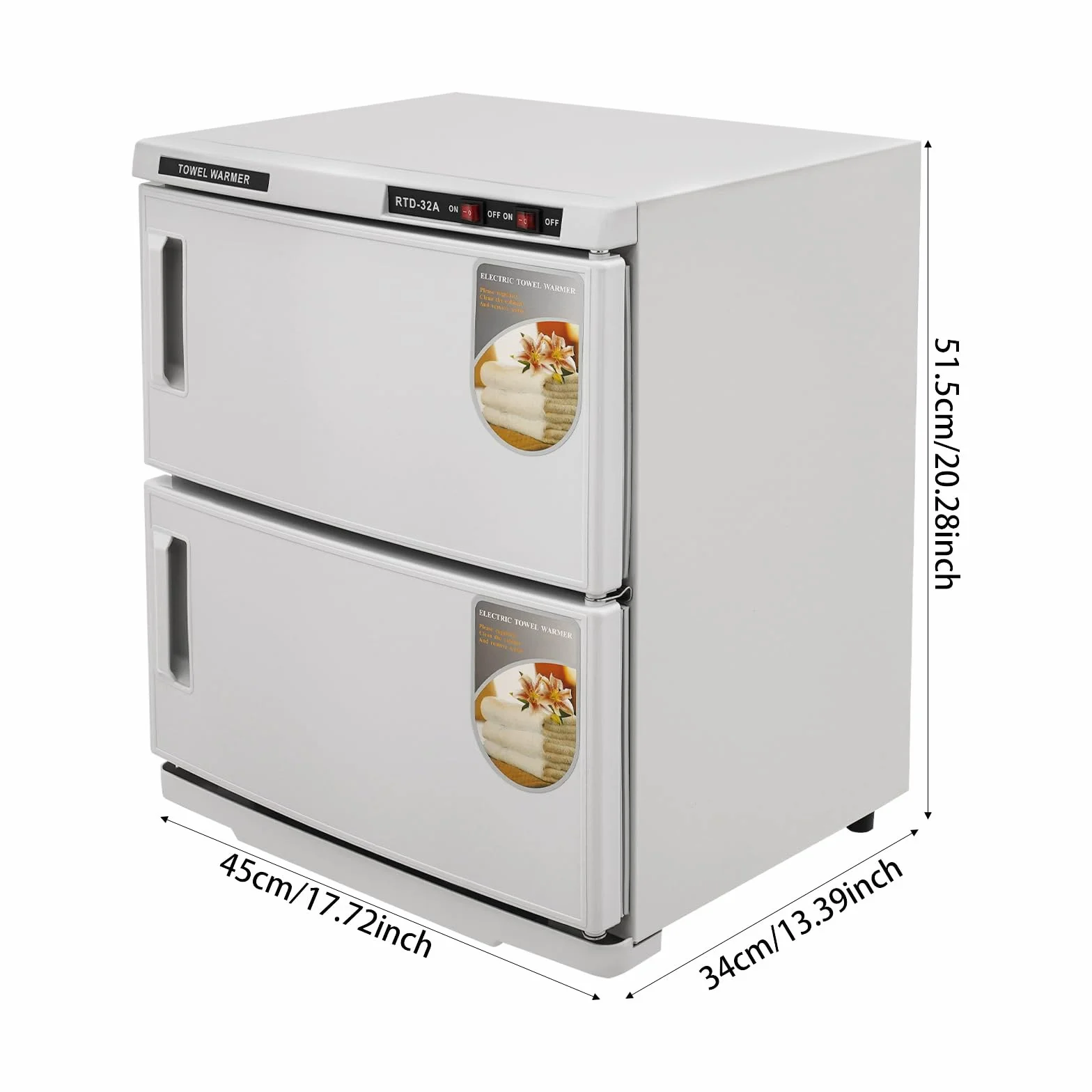 Calentador de toallas de 36 L, 2 puertas, con esterilización UV | Toallero desinfectante de gran capacidad, toallero con bandeja recogedora y asas, calentador de toallas para hotel