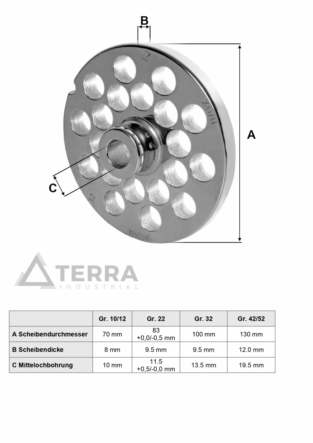 Acero inoxidable perforado disco con centro tamaño calibre 22 – 2 mm – para picadora Jupiter – Bosch – Alexander – Gastroback – Westmark – Prospero – Kenwood