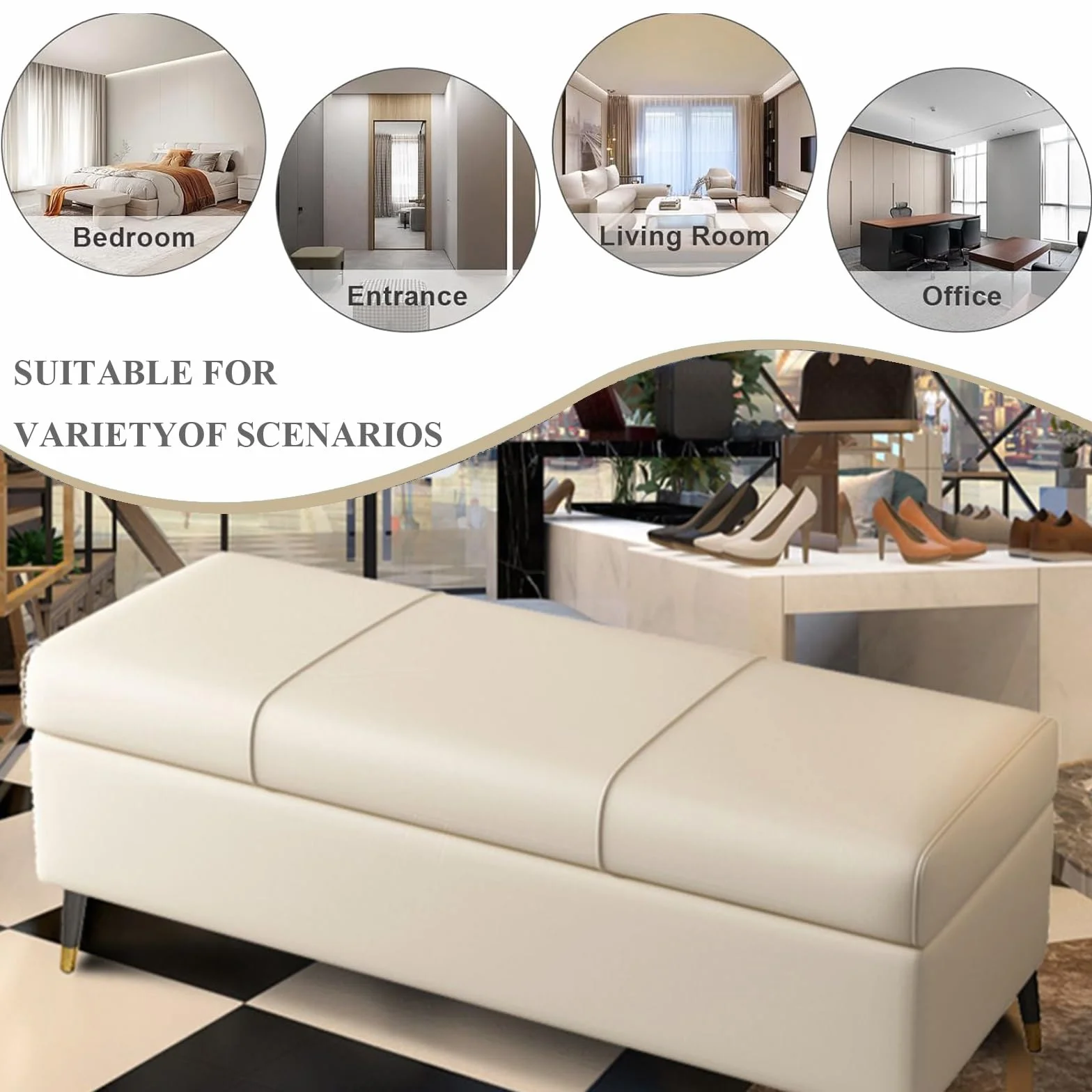 LUUYYI Otomana extra larga de piel sintética blanca con almacenamiento, elegante mueble rectangular de piel sintética para sala de estar y dormitorio, ideal para pies de cama S (gris-c-100 cm)