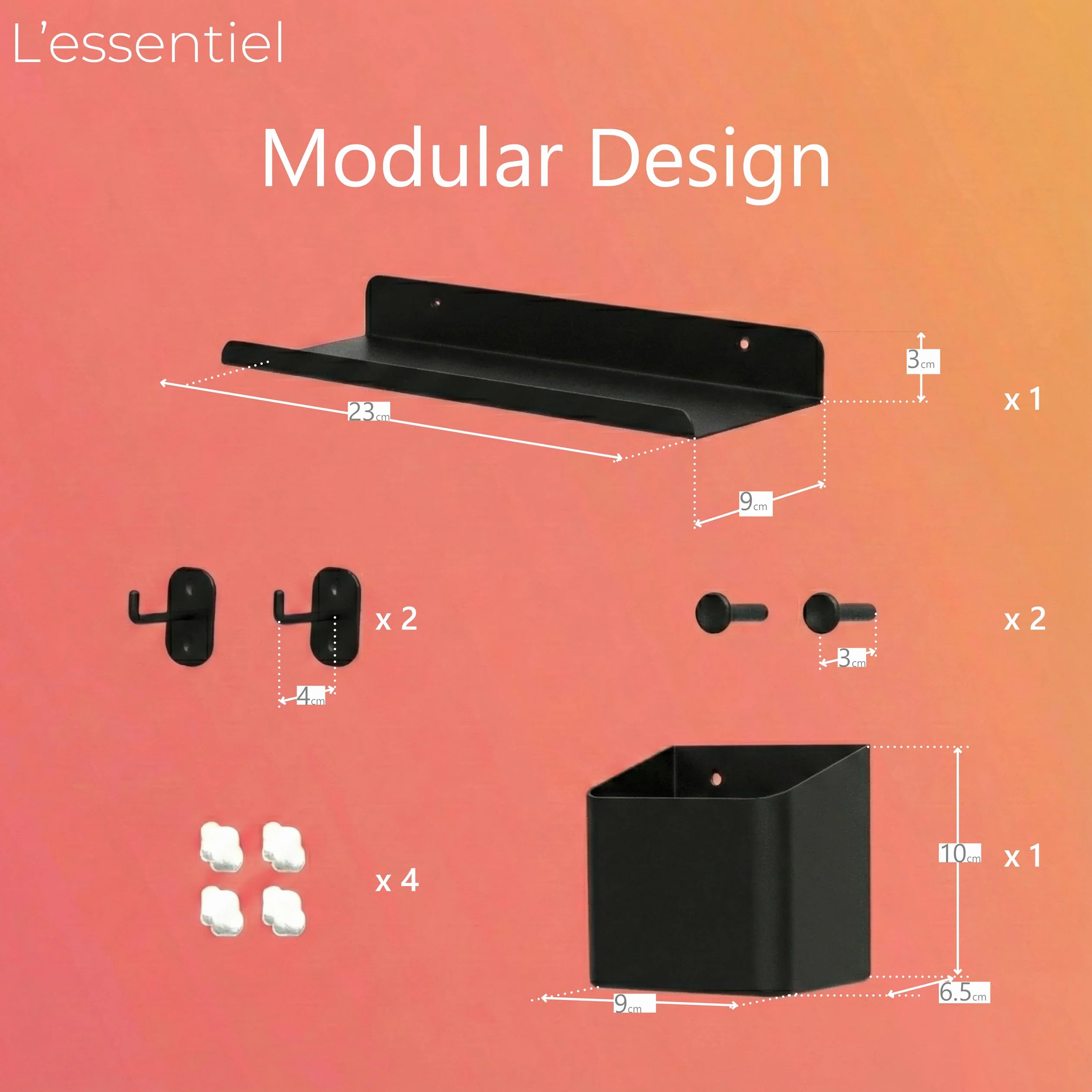 L'essentiel Tablero de clavijas de metal independiente para el hogar y la oficina con accesorios y soporte (negro, 37 x 37 cm)