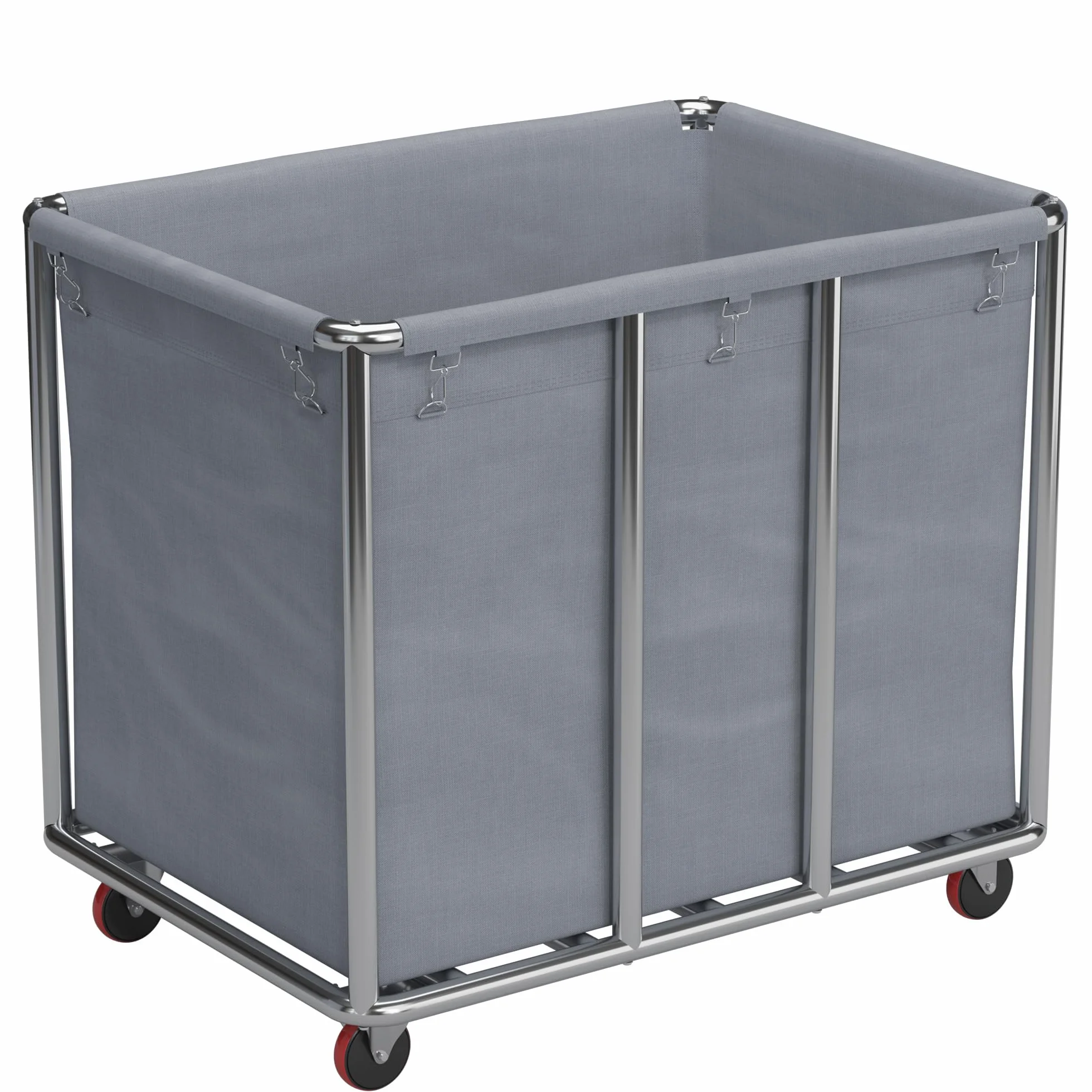 Carro de lavandería de acero inoxidable, carrito de lavandería comercial, cesta grande con ruedas, cestas laundry para el hogar, hotel, lavandería, hospitales, 90 × 65 × 81 cm (gris)