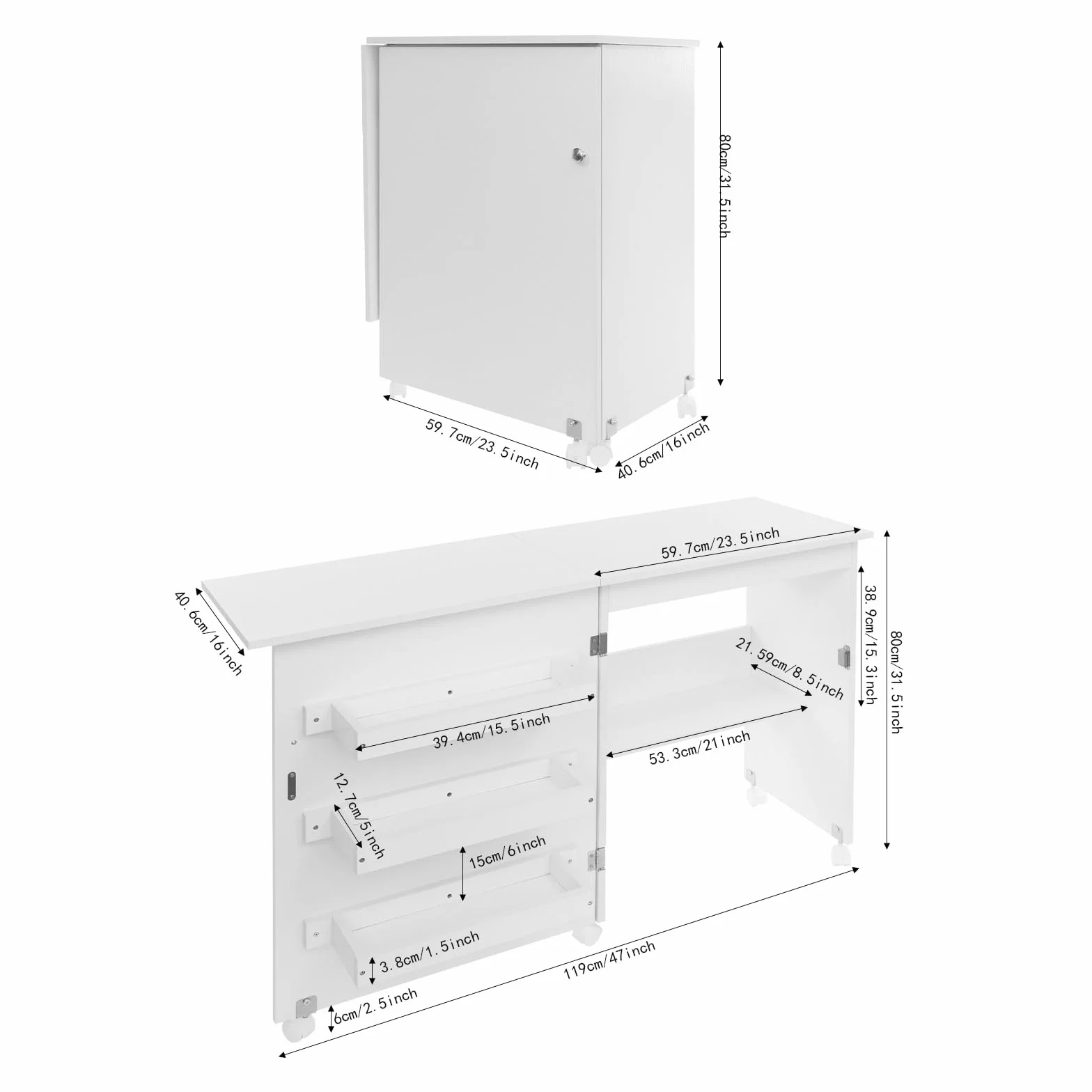 Mesa plegable para máquina de coser 2 en 1, mesa de coser plegable, mesa multiusos con 5 ruedas, para estudios y talleres