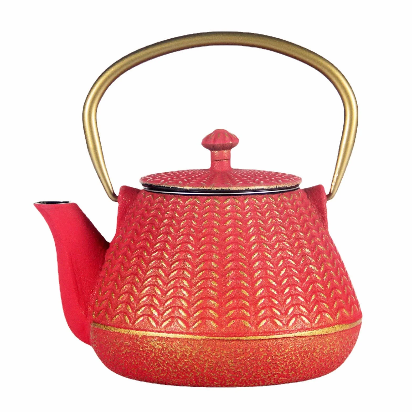 Tetera pequeña de hierro fundido para estufa, tetera roja recubierta con interior esmaltado, tetera duradera con infusor de acero inoxidable para hojas sueltas (1000 ml)