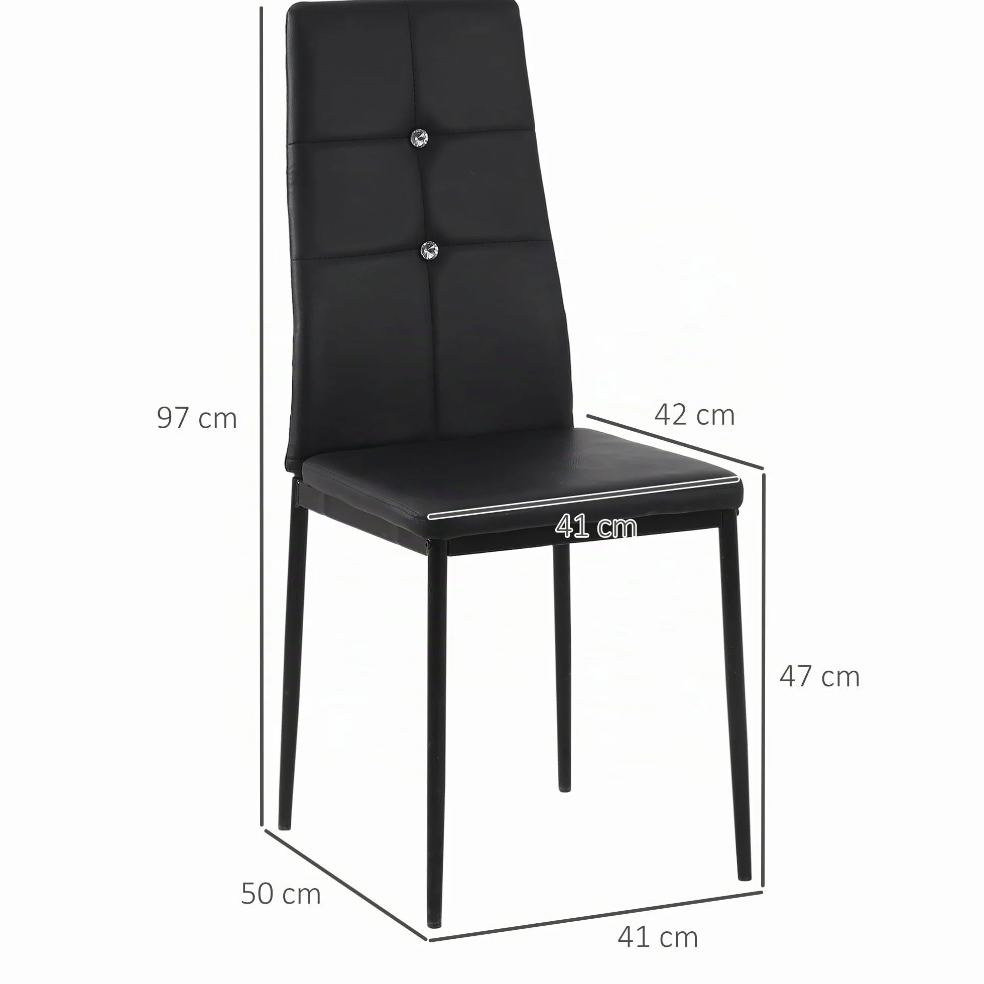 HOMCOM Juego de 6 Sillas de Comedor con Respaldo Alto para Salón Negro | Tapizada en PU, Sillas de Cocina Modernas, Botones, Patas de Acero, Dormitorio