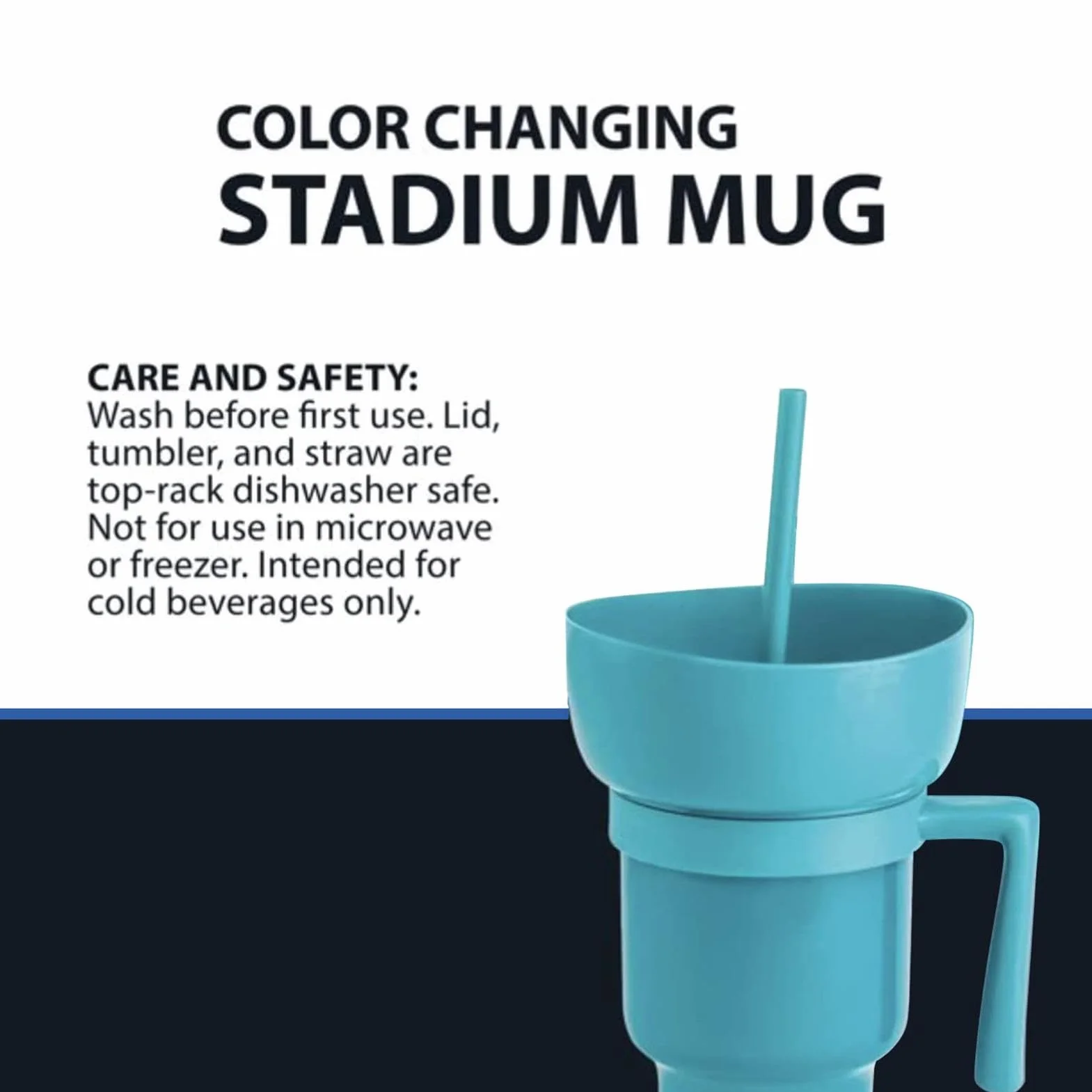 Vaso de estadio de 32 onzas con cuenco para aperitivos, a prueba de fugas, 2 en 1, recipiente para bebidas y aperitivos con pajilla, apto para viajes, con tapa de cuenco, ideal para adultos y niños