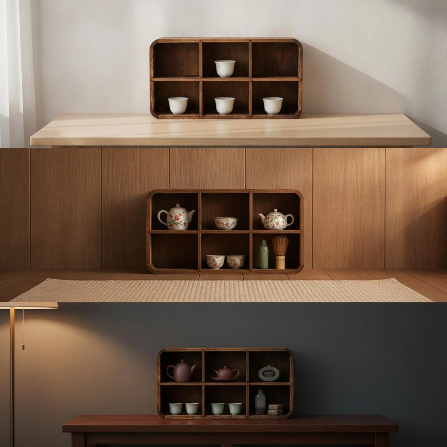 Organizador Tazas con Compartimentos Compacto Estan Resisn para Aficionados Al Té, Coleccionistas, 8 Compartimentos con Panel Trasero