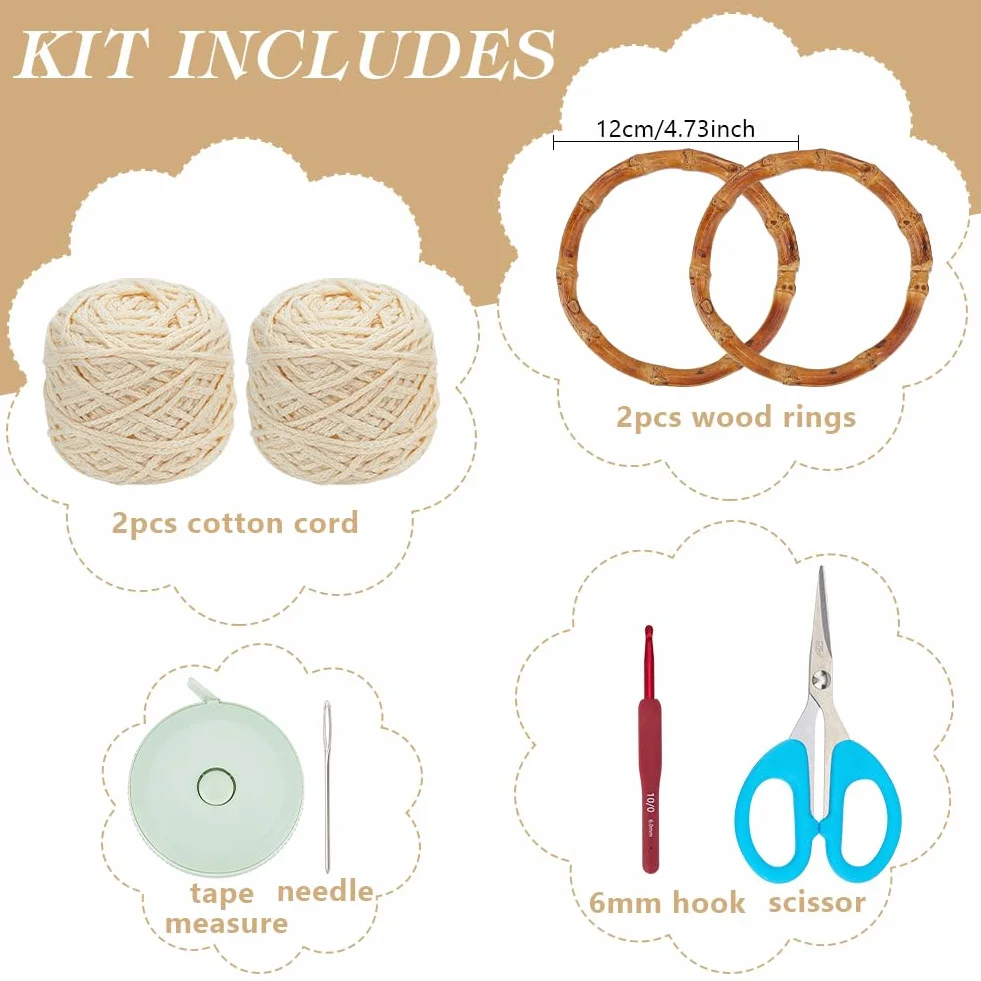 ACRNIGHEET Kit de bolsa de ganchillo para adultos, kit de bolsa de ganchillo para principiantes, kit de ganchillo para principiantes, kit de iniciación de bolsa de ganchillo bohemio con guía de video