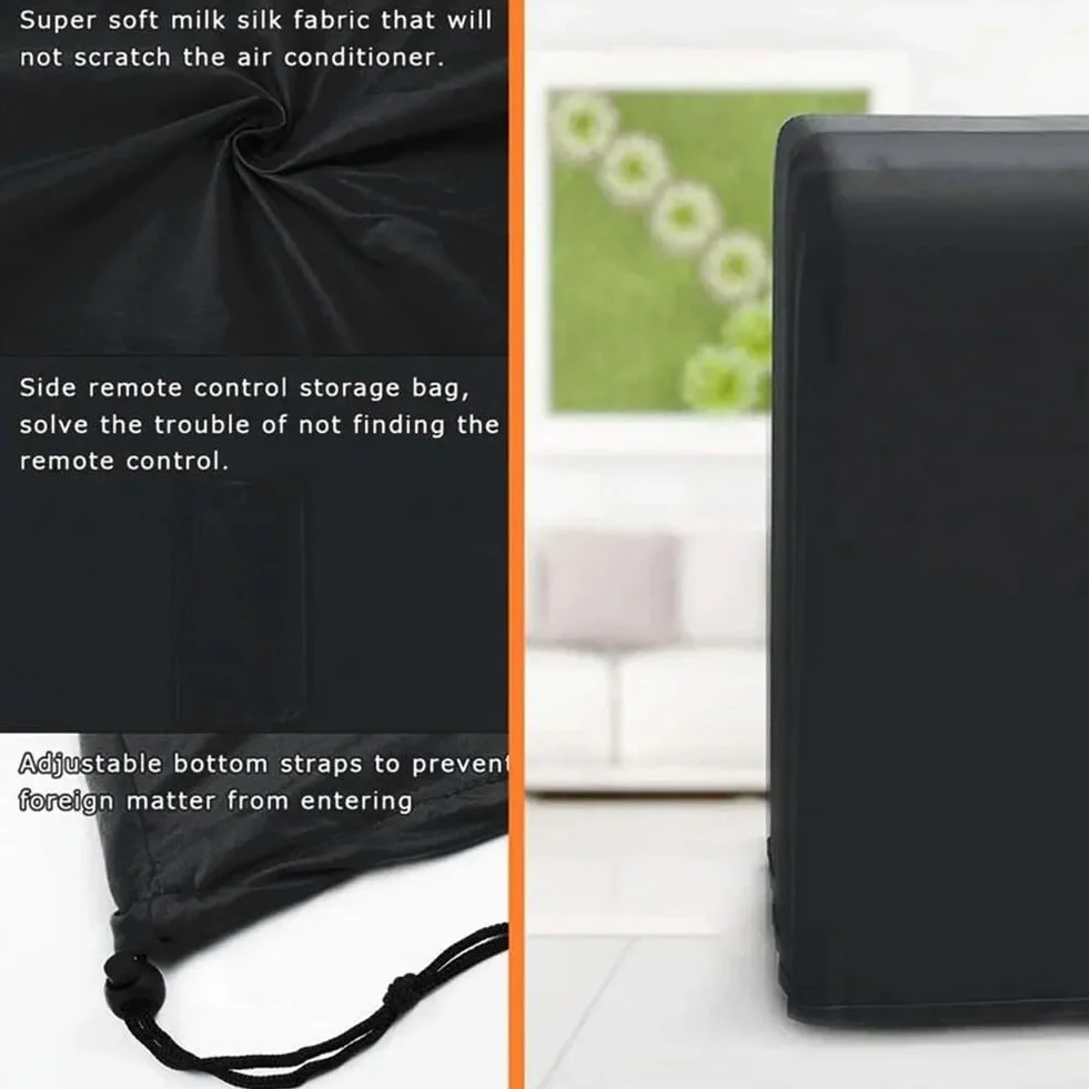 Funda portátil para aire acondicionado, correa ajustable, protector a prueba de polvo, elástico de seda de leche, ajuste para 15.7 x 18 x 30 pulgadas, bolsillo negro lavable a máquina para control
