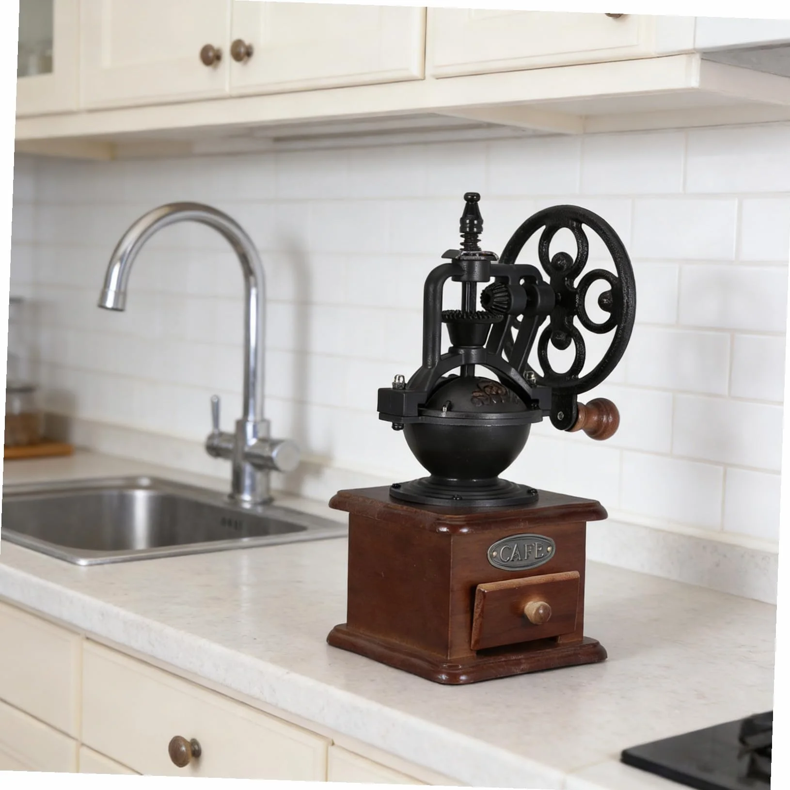 Molinillo de Café Manual Base de Madera y Muelas de Cerámica, Portátil y Silencioso para Camping y Viaje de Negocios